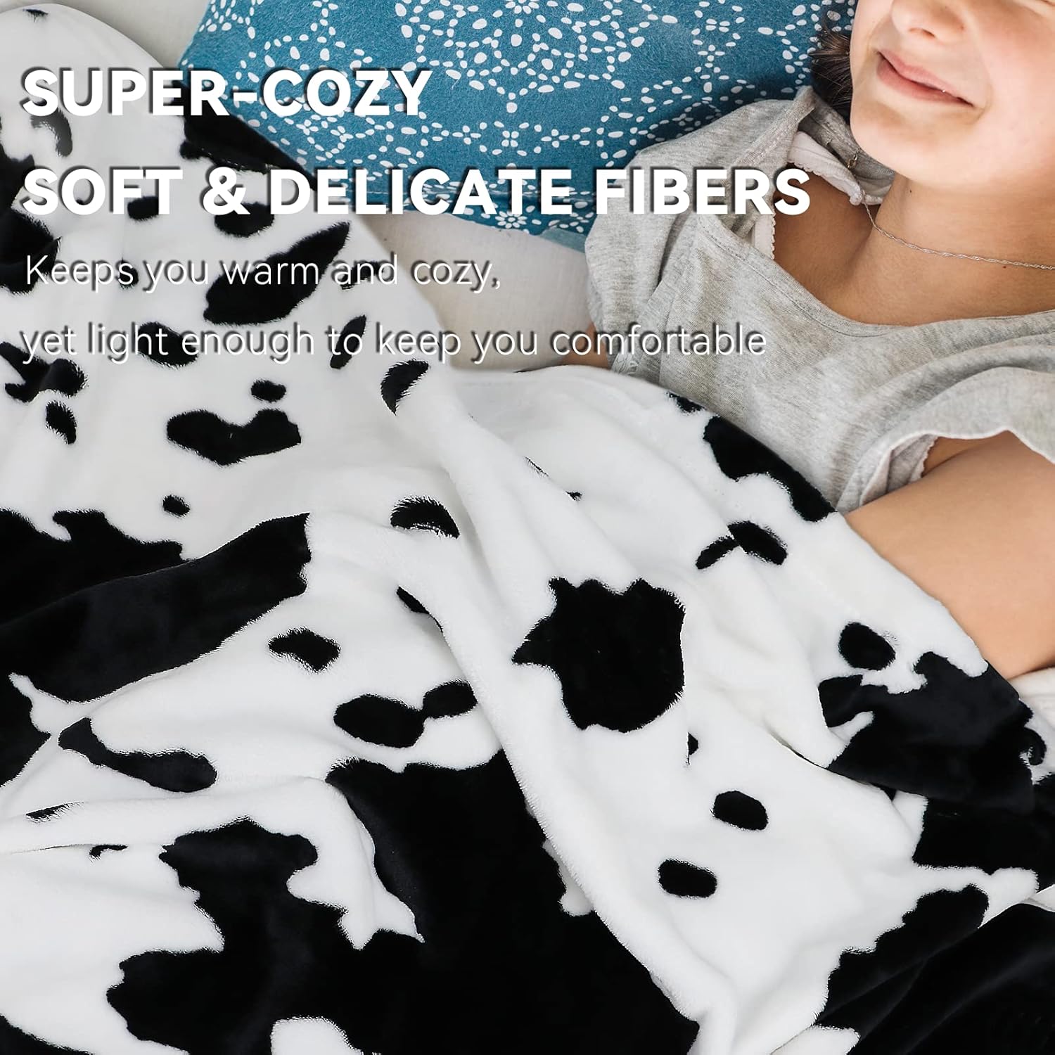 Cow Print Blanket - 50x60 Plush Fuzzy Fleece Throw for Kids Adults