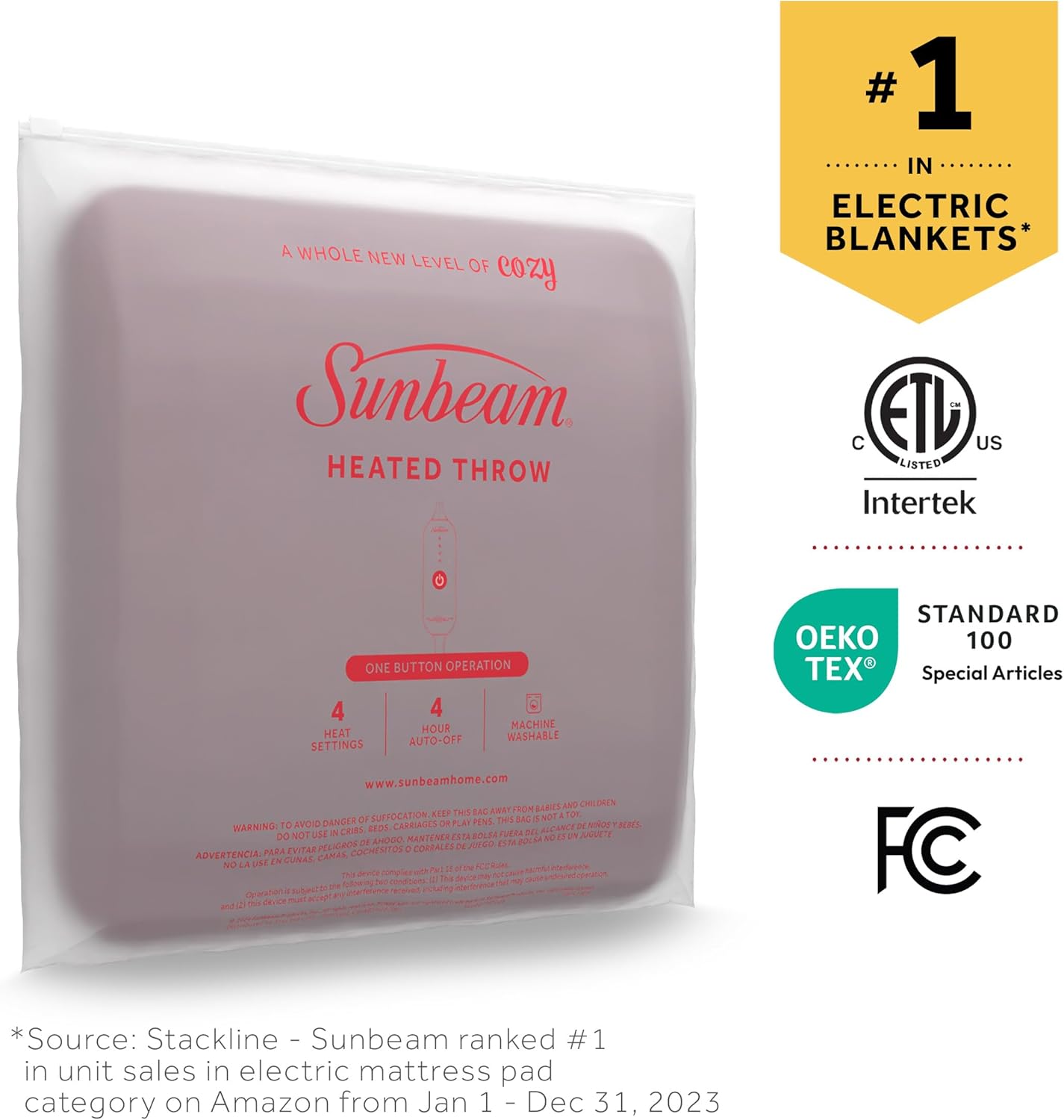 Sunbeam Royal Mink Sherpa Heated Throw 4 Heat Settings