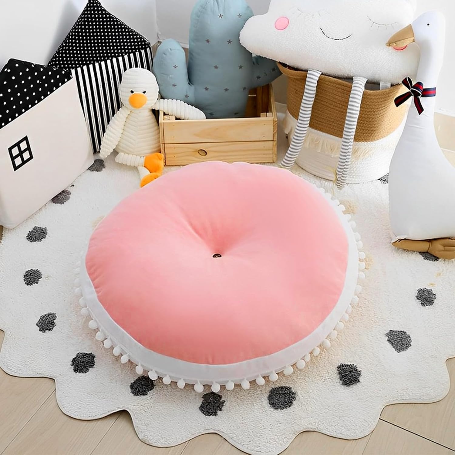 Kishome Large Round Floor Pillow for Kids 35 Inches Canopy Pink