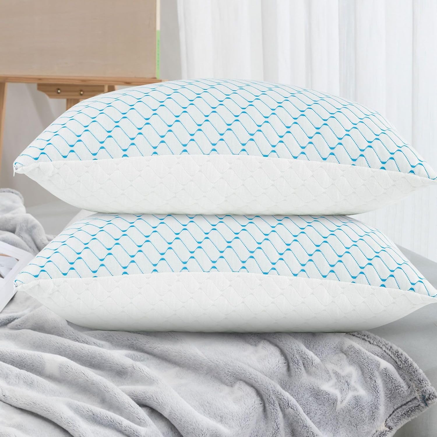 VAINOC Memory Foam Pillow Set of 2 with Cooling Cover