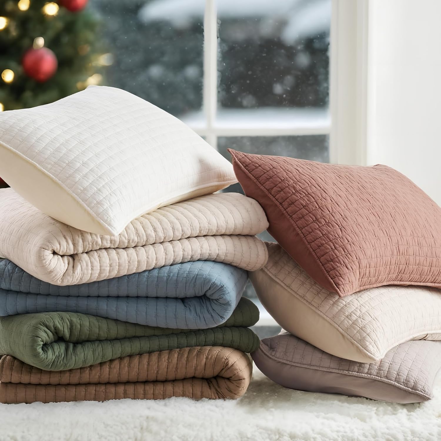 EVERGRACE Cross Stitch Cotton Quilt Bedding Set King Size