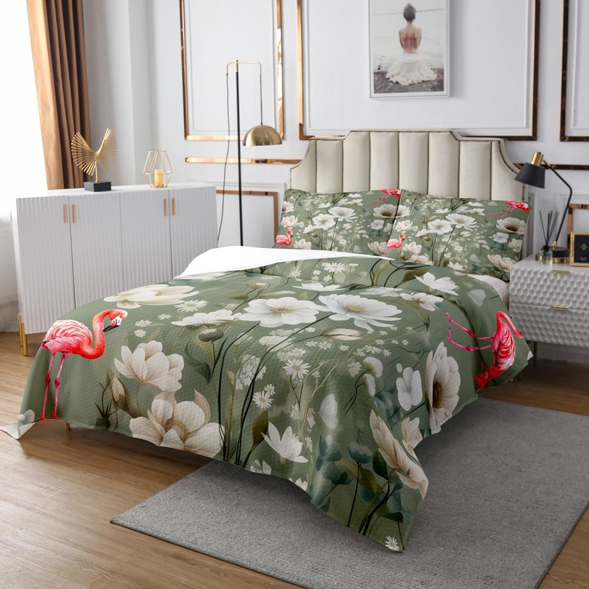 Erosebridal Flamingo Bedspread Set for Girls Women