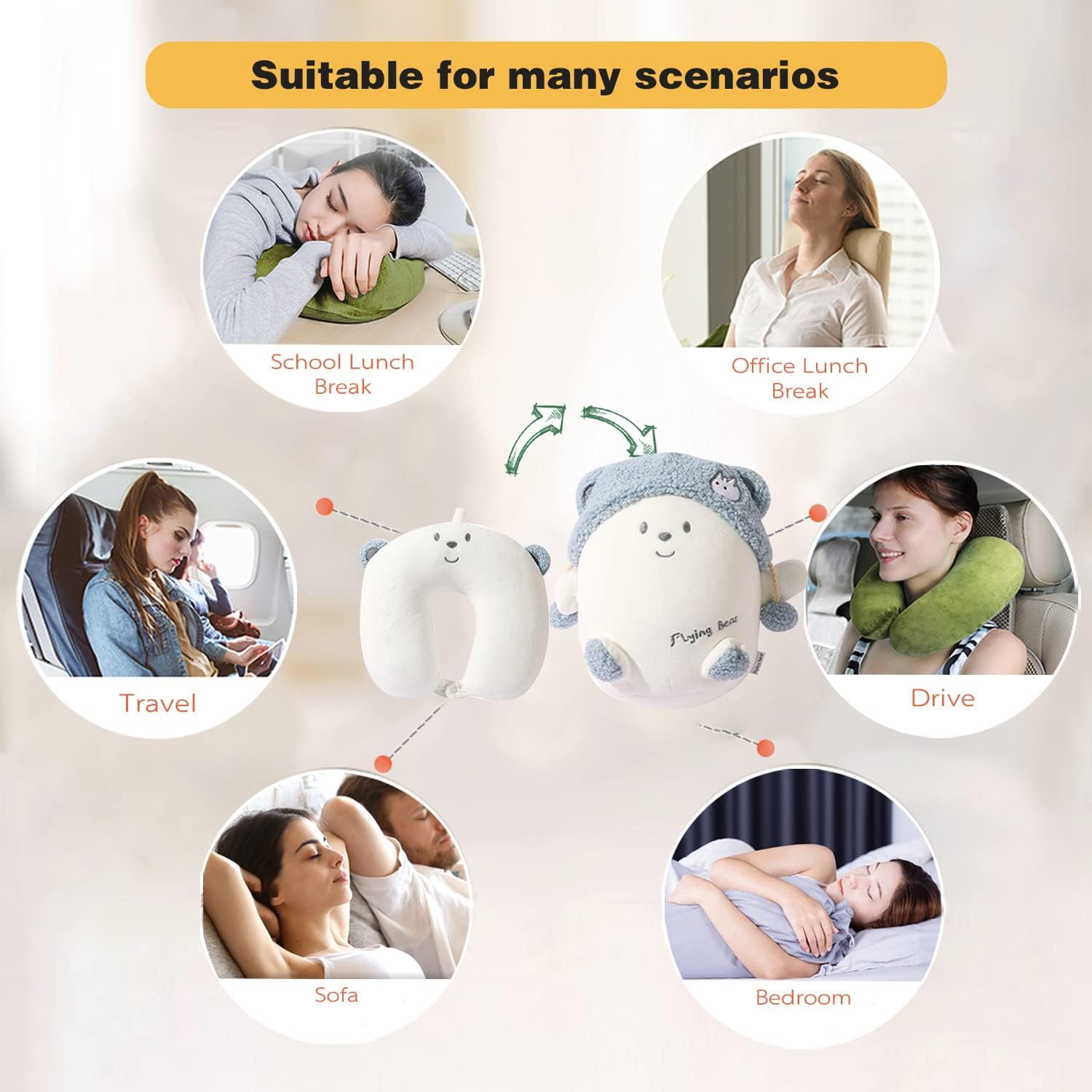 Kids Travel Pillow with Blue Bear Design