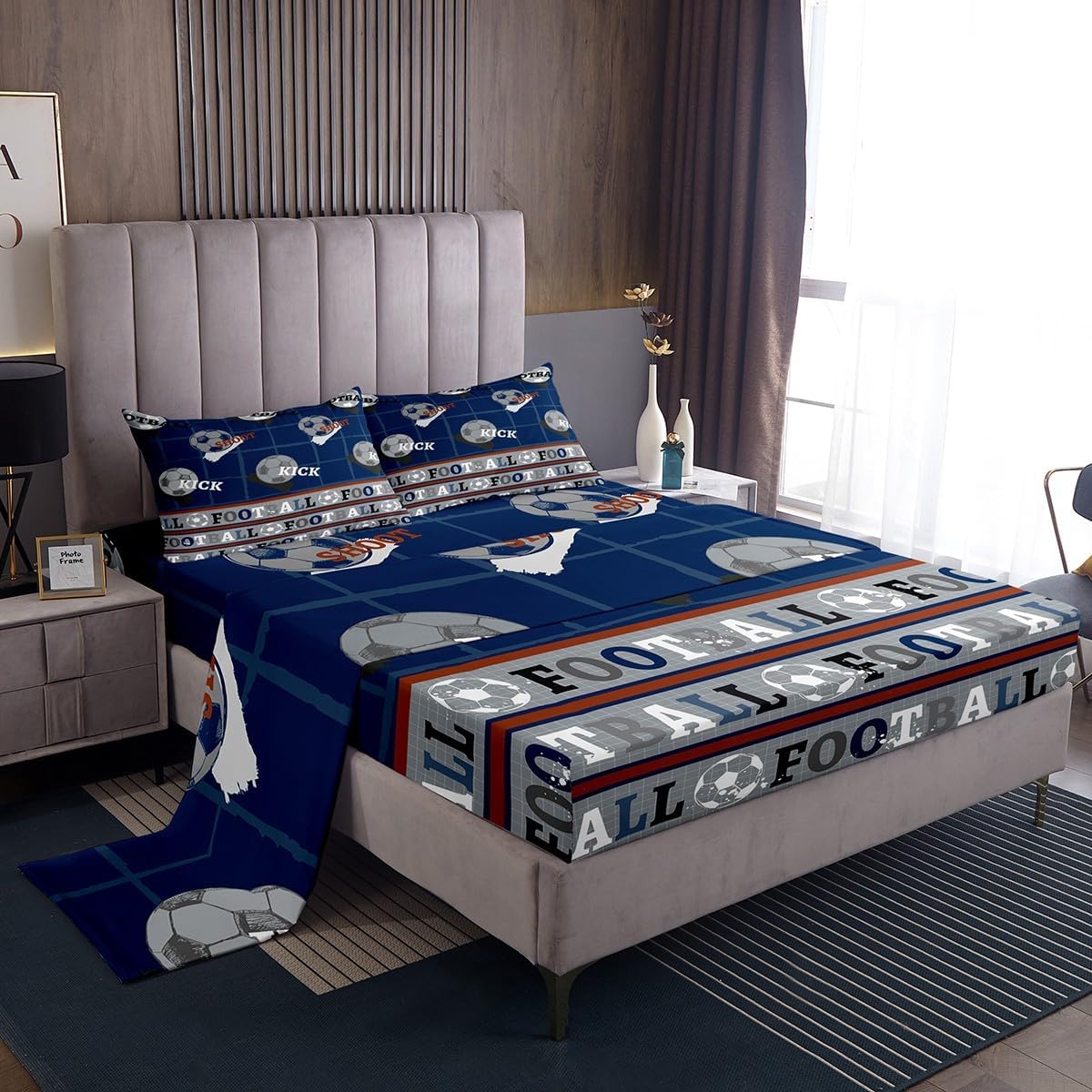 Jejeloiu Kids Football Bed Sheet Set King Size