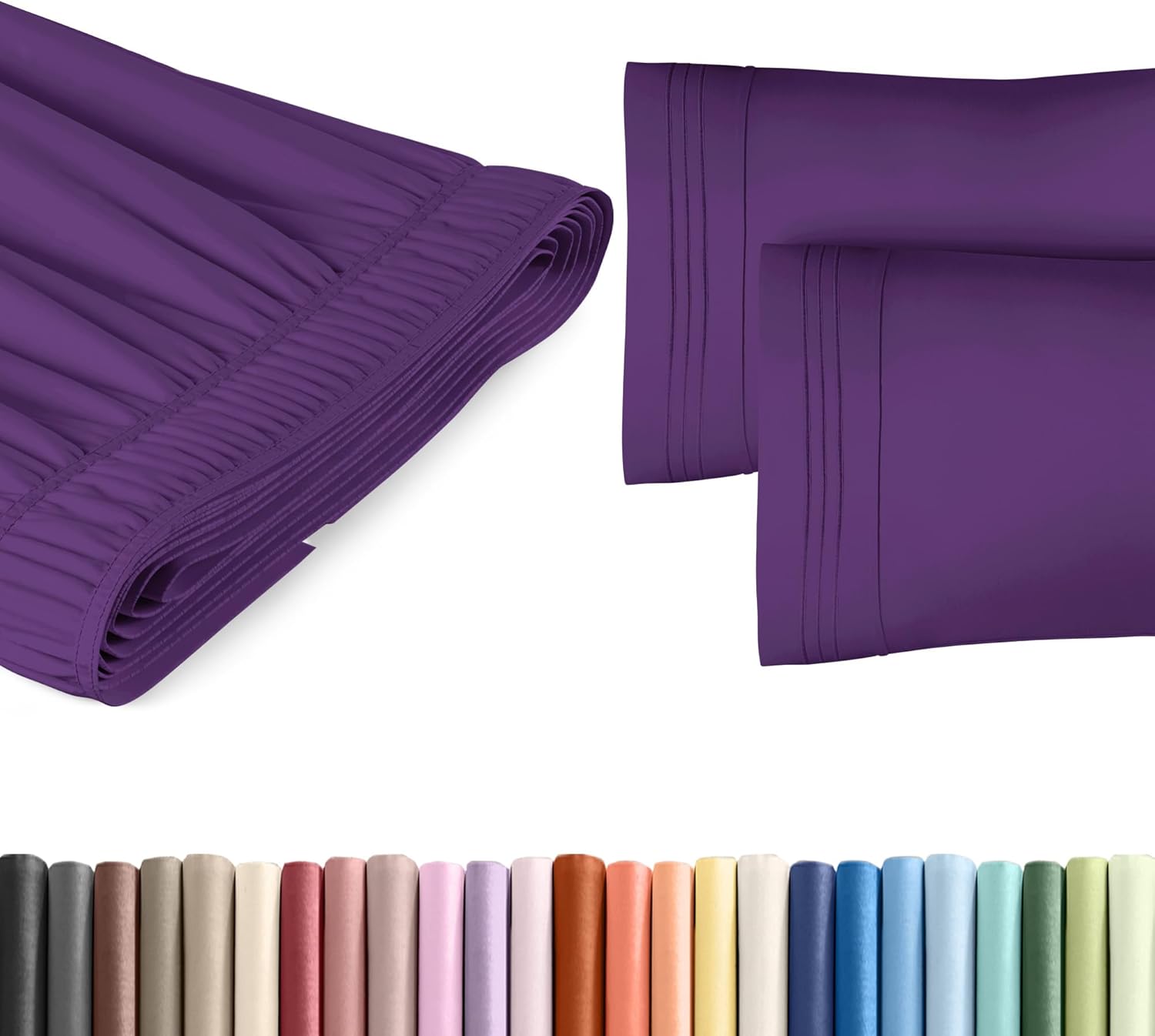 Wrap Around Dust Ruffle Bed Skirt 2 Pillowcases Bundle - Purple