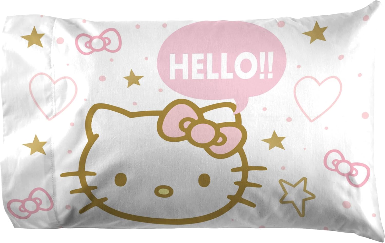 Jay Franco Hello Kitty Queen Sheet Set - 4 Piece Microfiber Stars Hearts Bedding