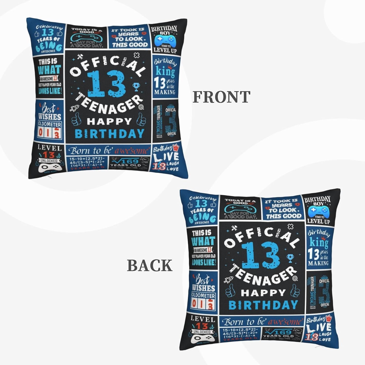 13th Birthday Pillow Covers 18x18 Inch for Boys