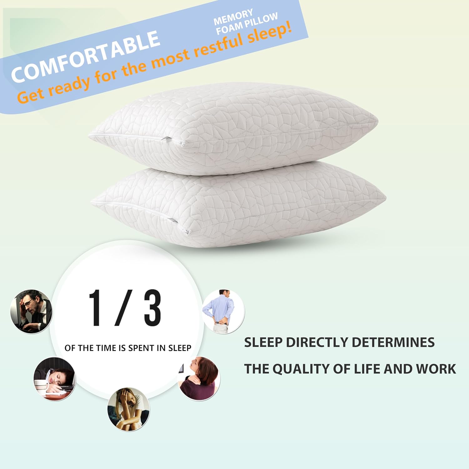 RGTIME Shredded Memory Foam Pillow Set of 2
