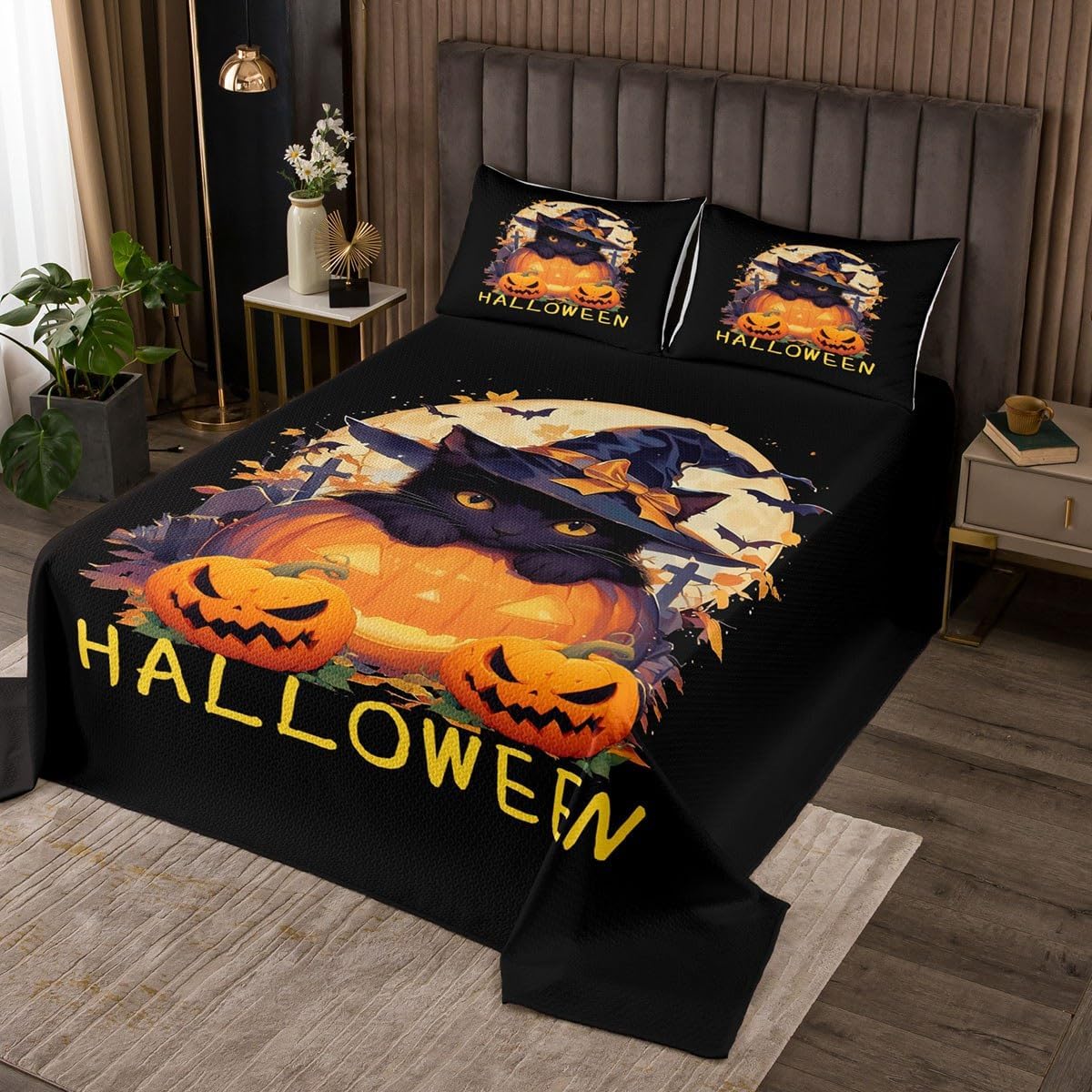 Manfei Happy Halloween Kids Bedspread Twin Size Set