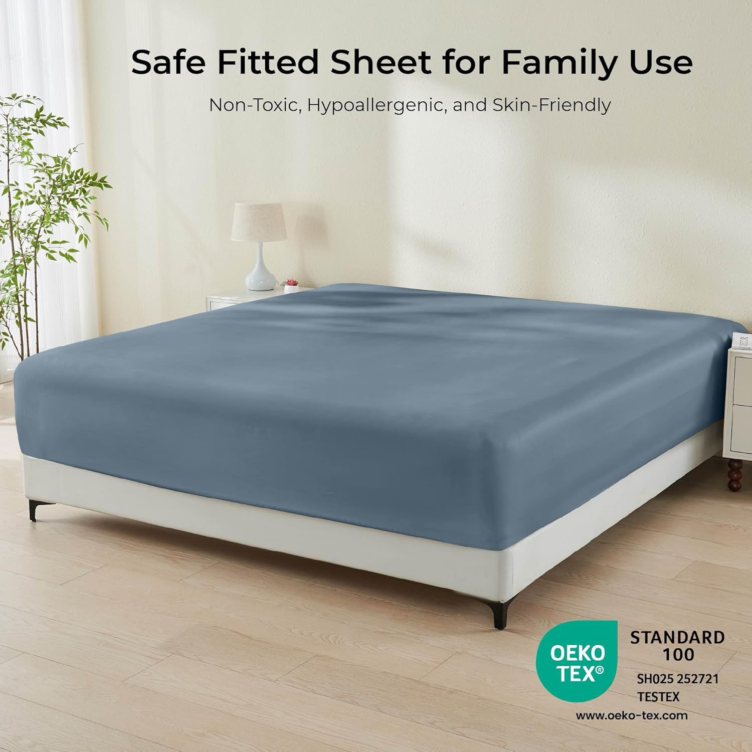 GOKOTTA Bamboo Rayon Fitted Sheet - King Size 16 Inch Pocket Blue