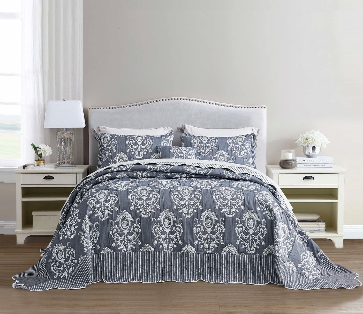 HZ HY Oversized King Bedspread 138x122 Dark Blue Jacquard Design