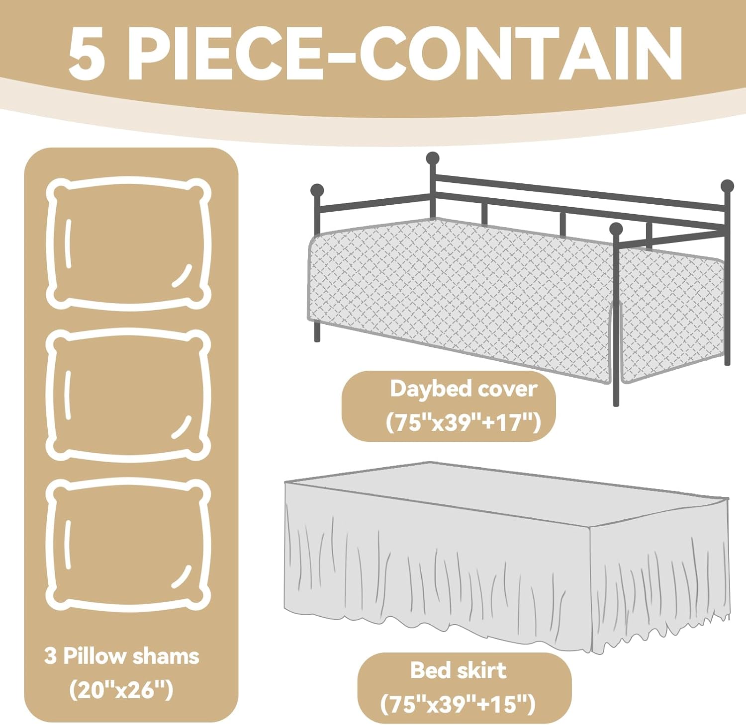 BALAPET 5 Piece Daybed Set - Beige 75x39
