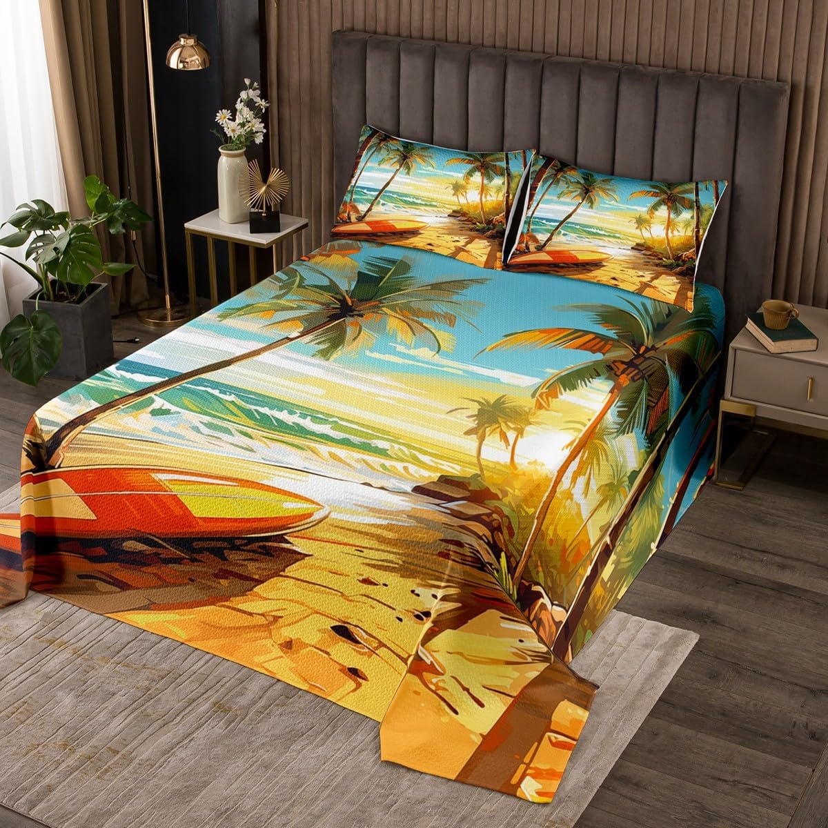 Erosebridal Hawaii Beach Queen Quilt Set Kids Summer Coverlet