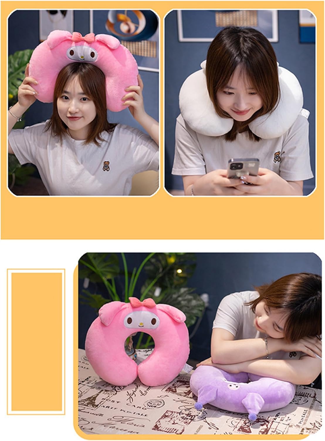 Roffatide Anime Kuromi U-Shape Neck Pillow Printed Plush Melody