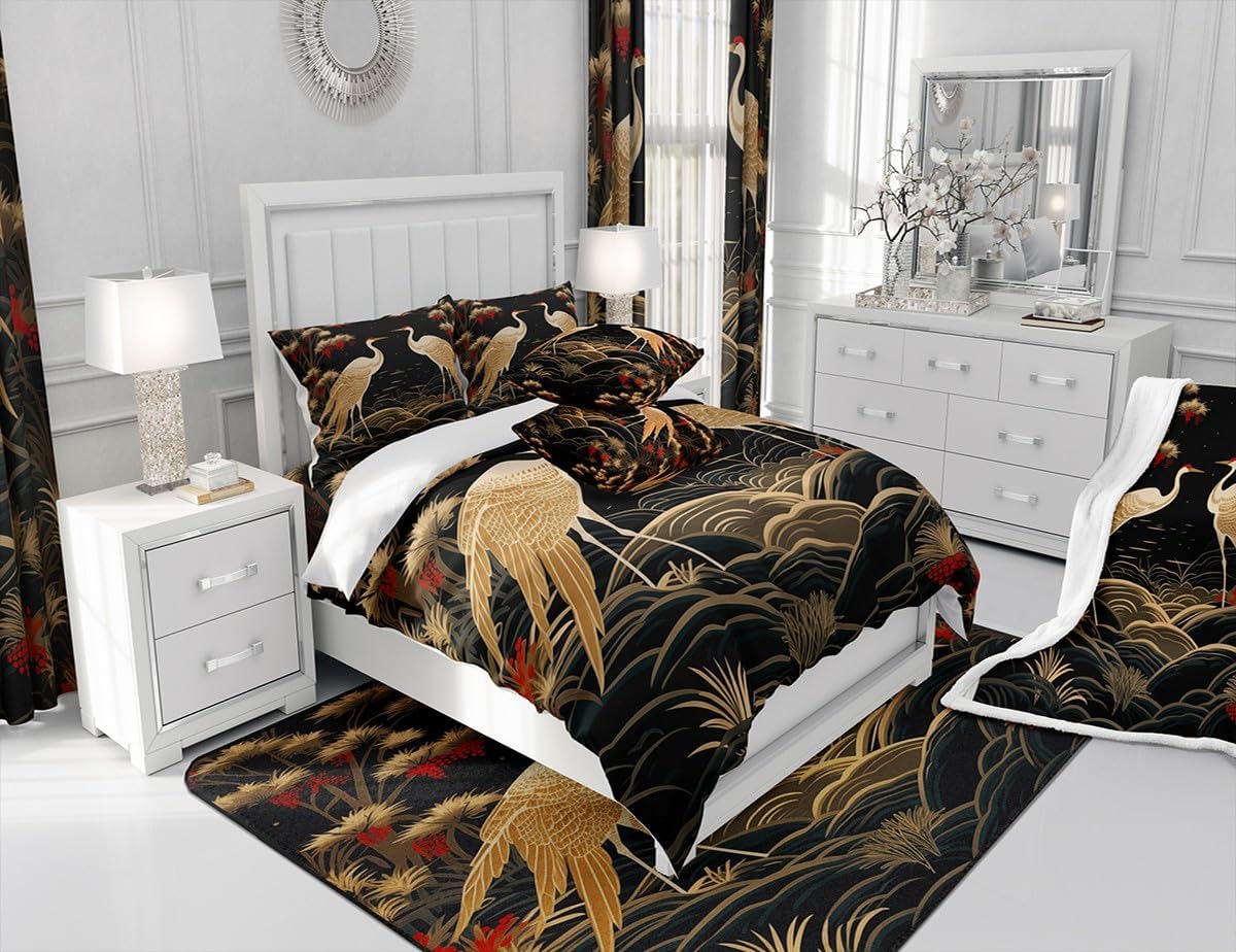 Feelyou Japanese Crane Bedspread Set 3Pcs Queen Size