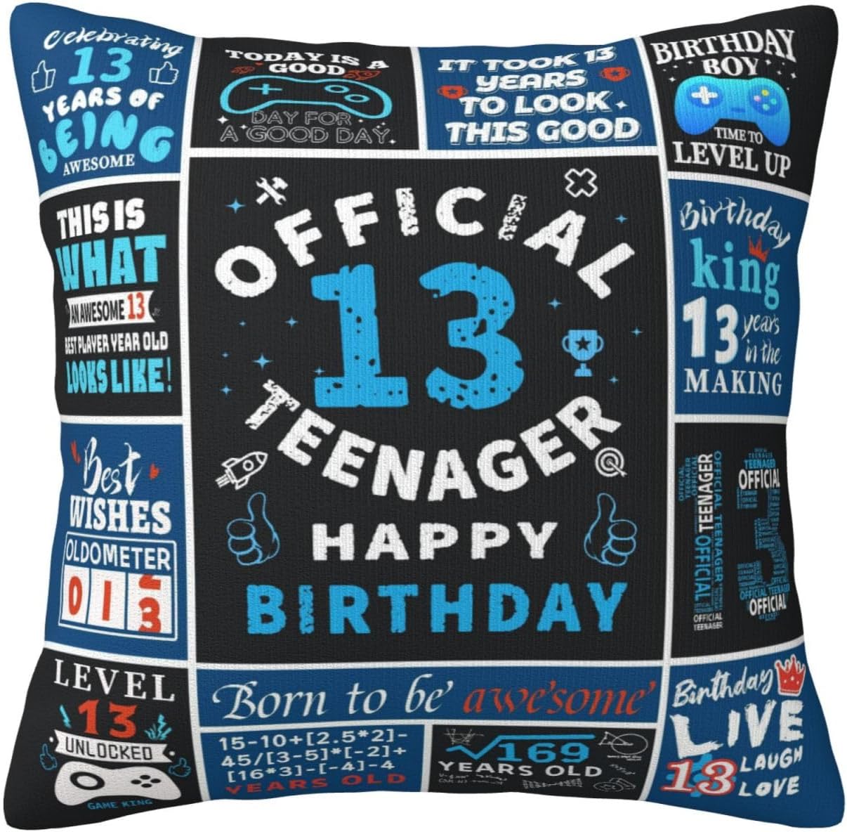 13th Birthday Pillow Covers 18x18 Inch for Boys