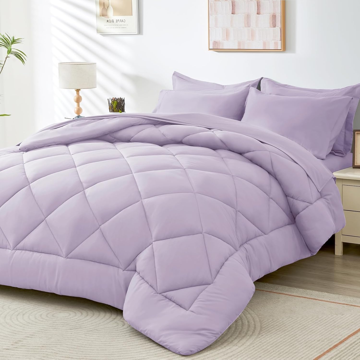 HEVUMYI Queen Purple Comforter Set 7-Piece