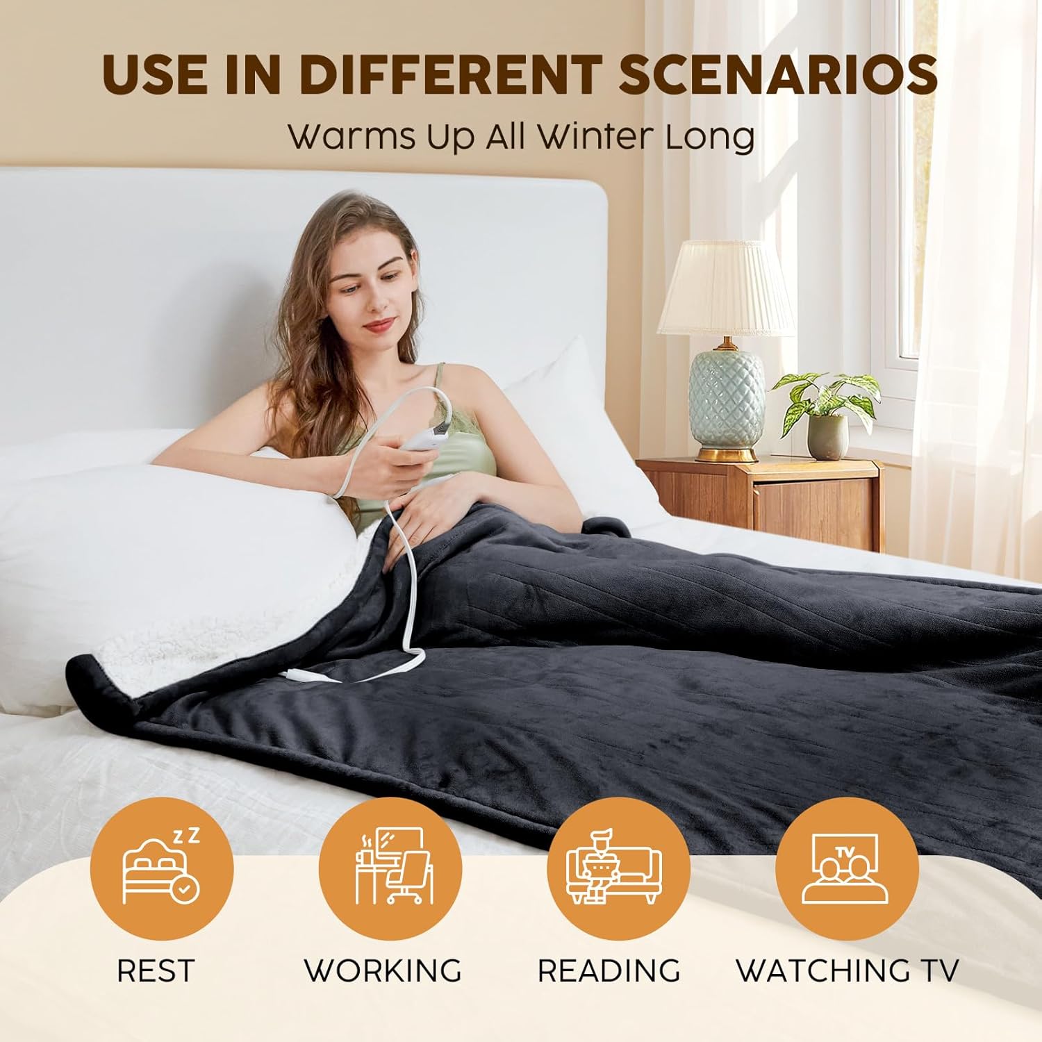 Hyleory Heated Throw Blanket with Timer and 3 Levels Dark Grey