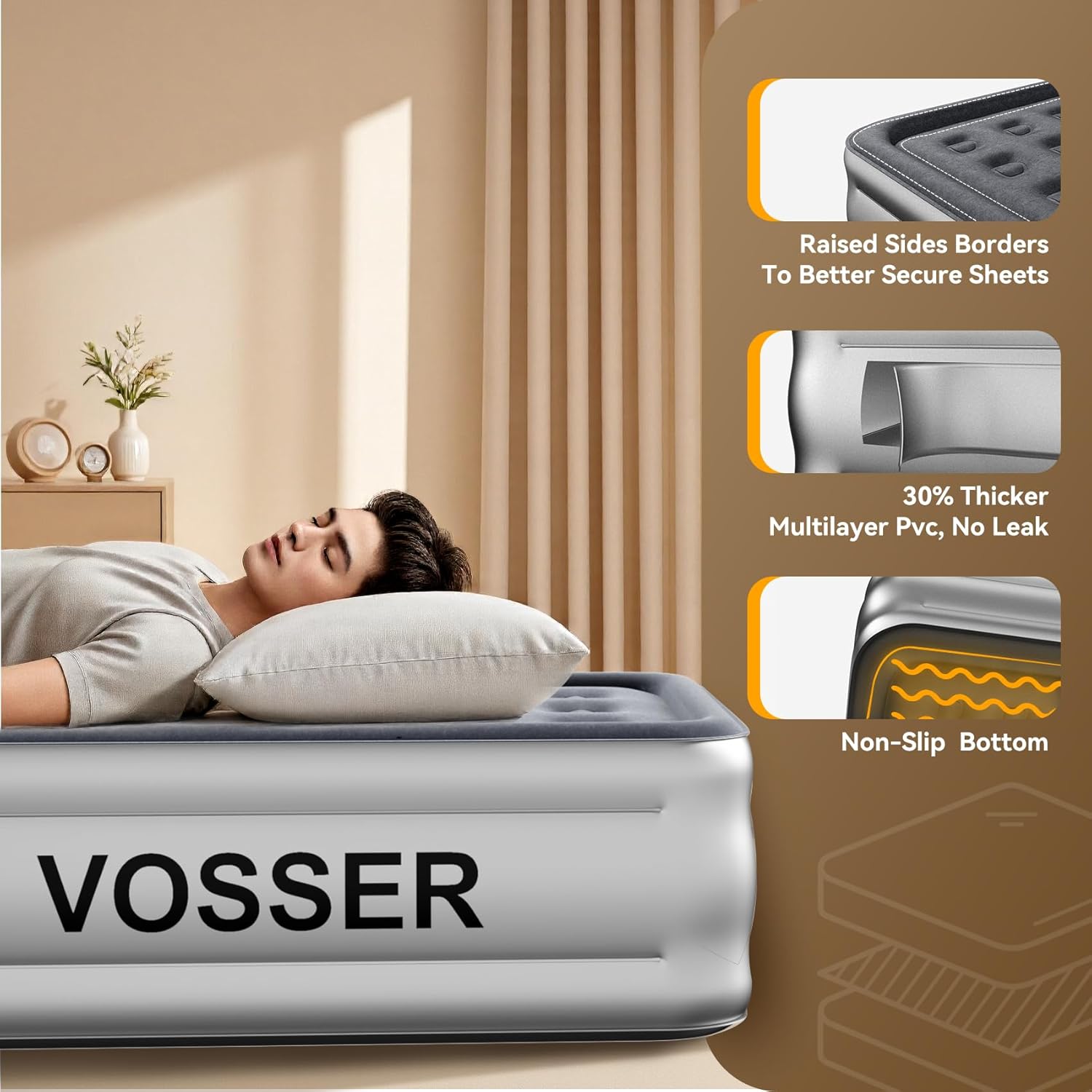 VOSSER Twin Air Mattress with Built in Pump 330LB Max 1