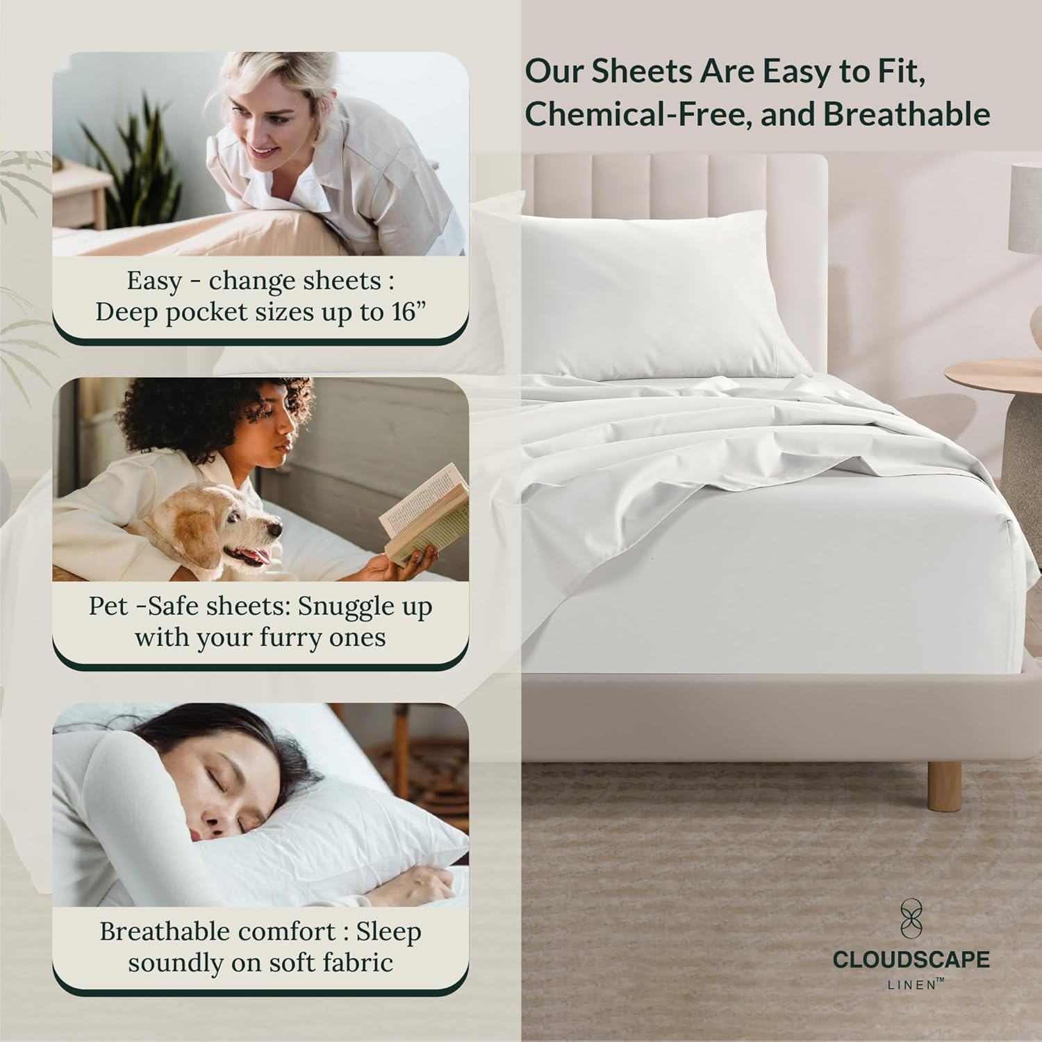 Cloud Scape Linen 100 Egyptian Cotton Queen Sheet Set 4PC