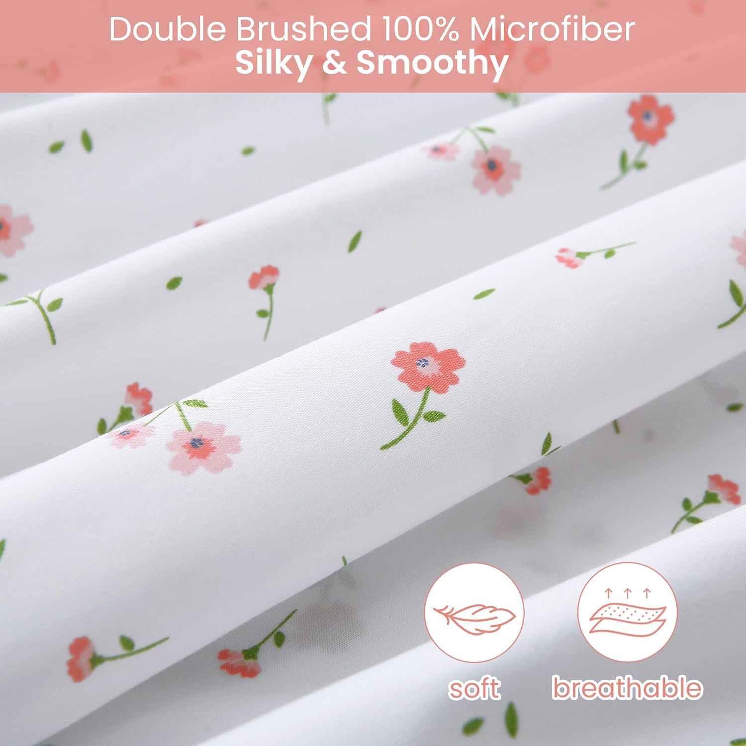 Softan Pink Floral Twin Fitted Sheet Set 3 Pieces