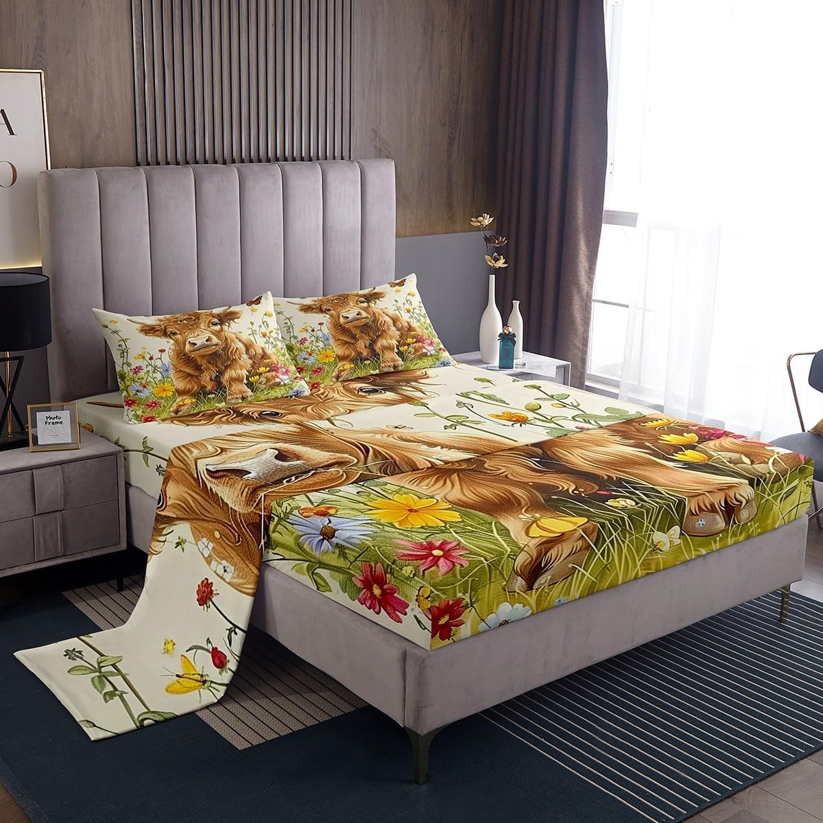 Jejeloiu King Size Highland Cow Bed Sheet Set
