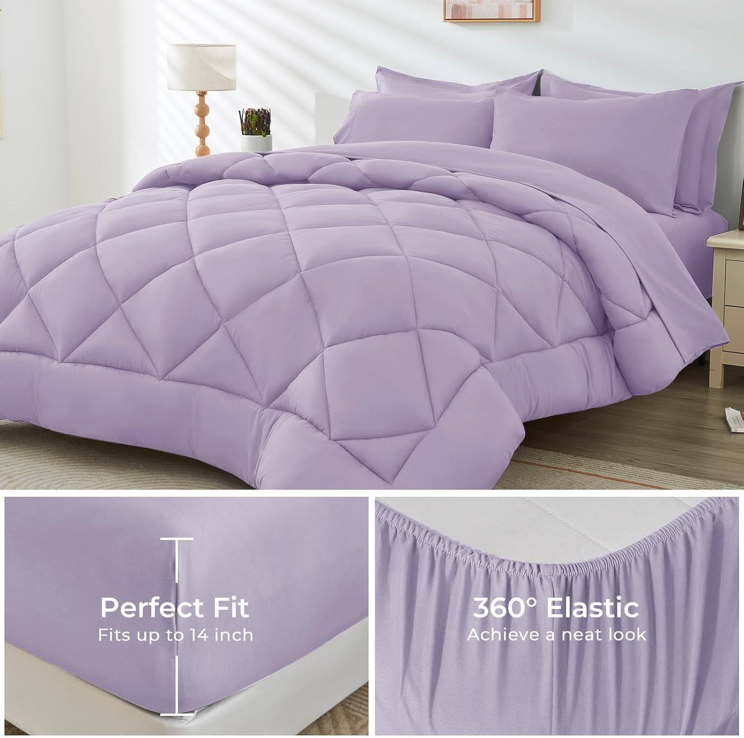 HEVUMYI Queen Purple Comforter Set 7-Piece