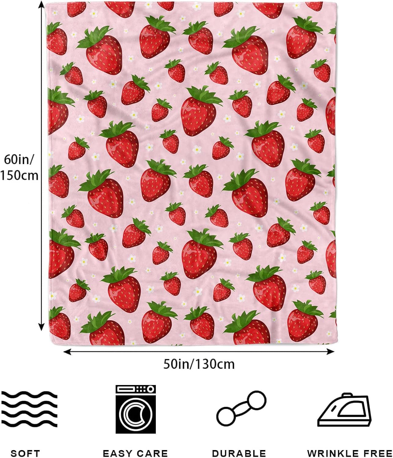 Pink Strawberry Throw Blanket for Kids Soft Fuzzy 50x60 Inches