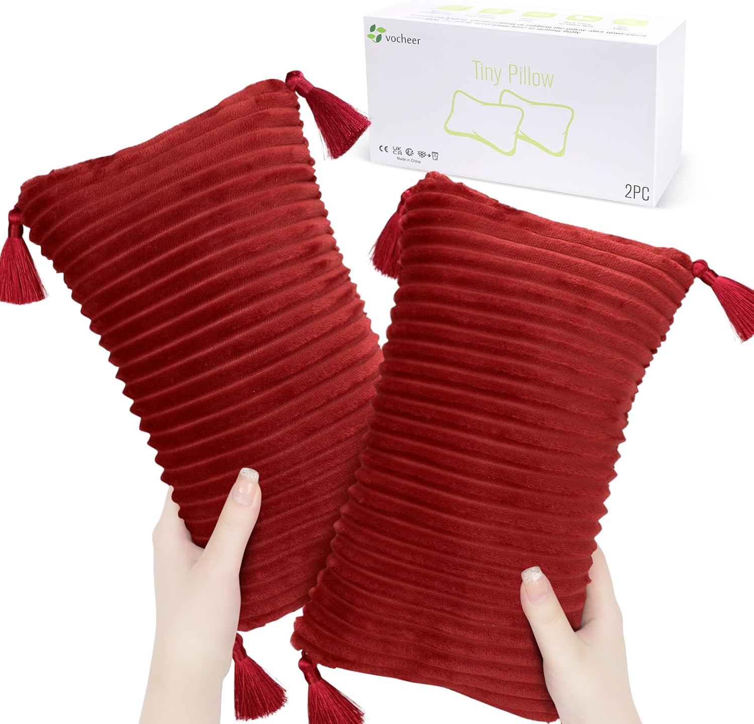 vocheer Small Travel Pillow with Tassels 11x7 Red 2pc