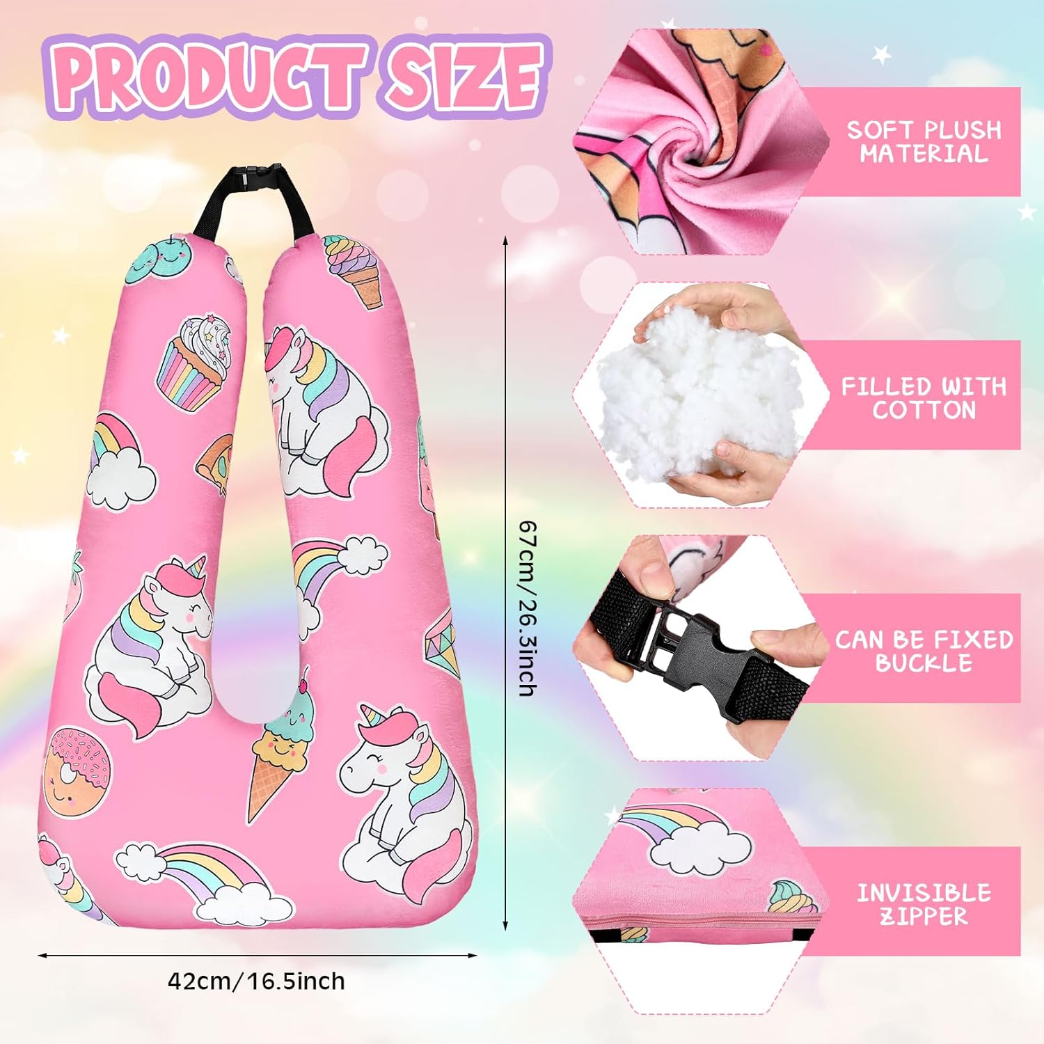 Barydat Pink Unicorn U Shaped Travel Pillow for Adults