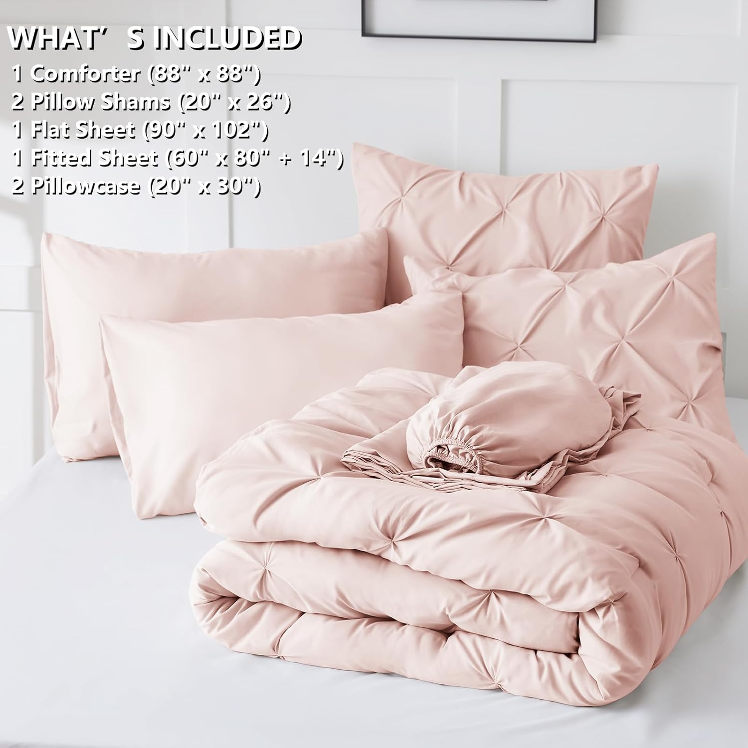 CozyLux Pink Comforter Set Queen 7-Piece Bed in a Bag