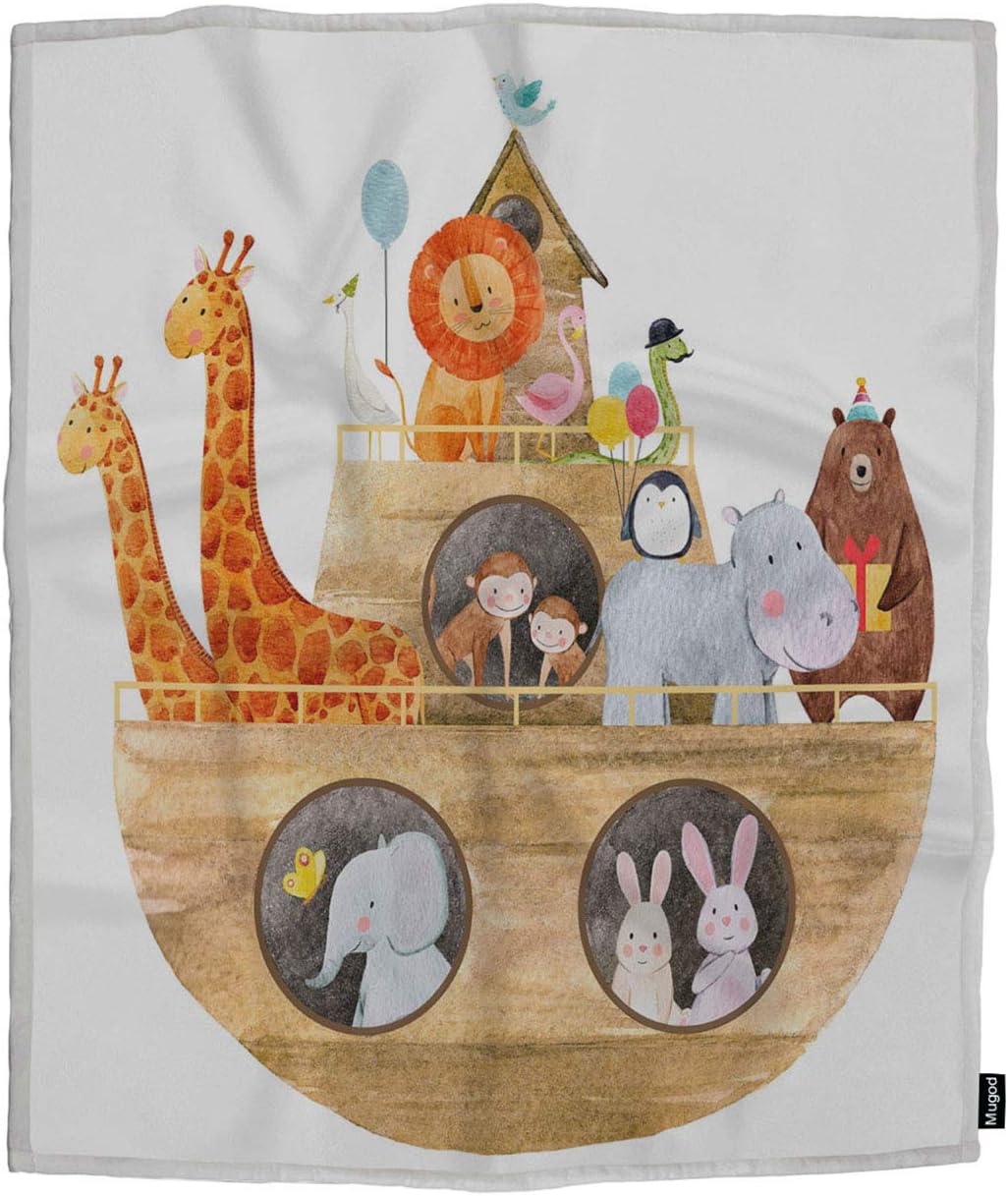 Mugod Soft Flannel Throw Blanket with Noahs Ark Animals