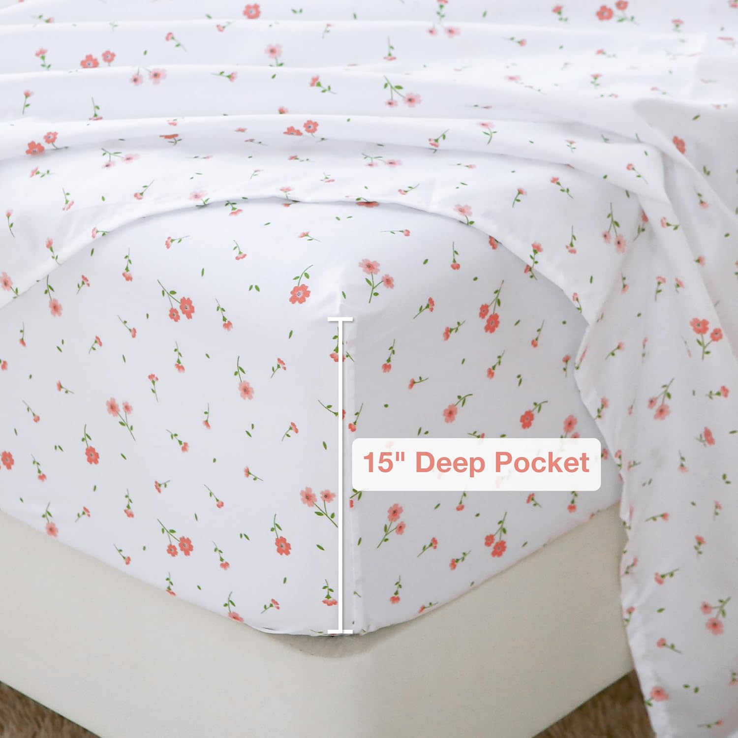 Softan Pink Floral Twin Fitted Sheet Set 3 Pieces