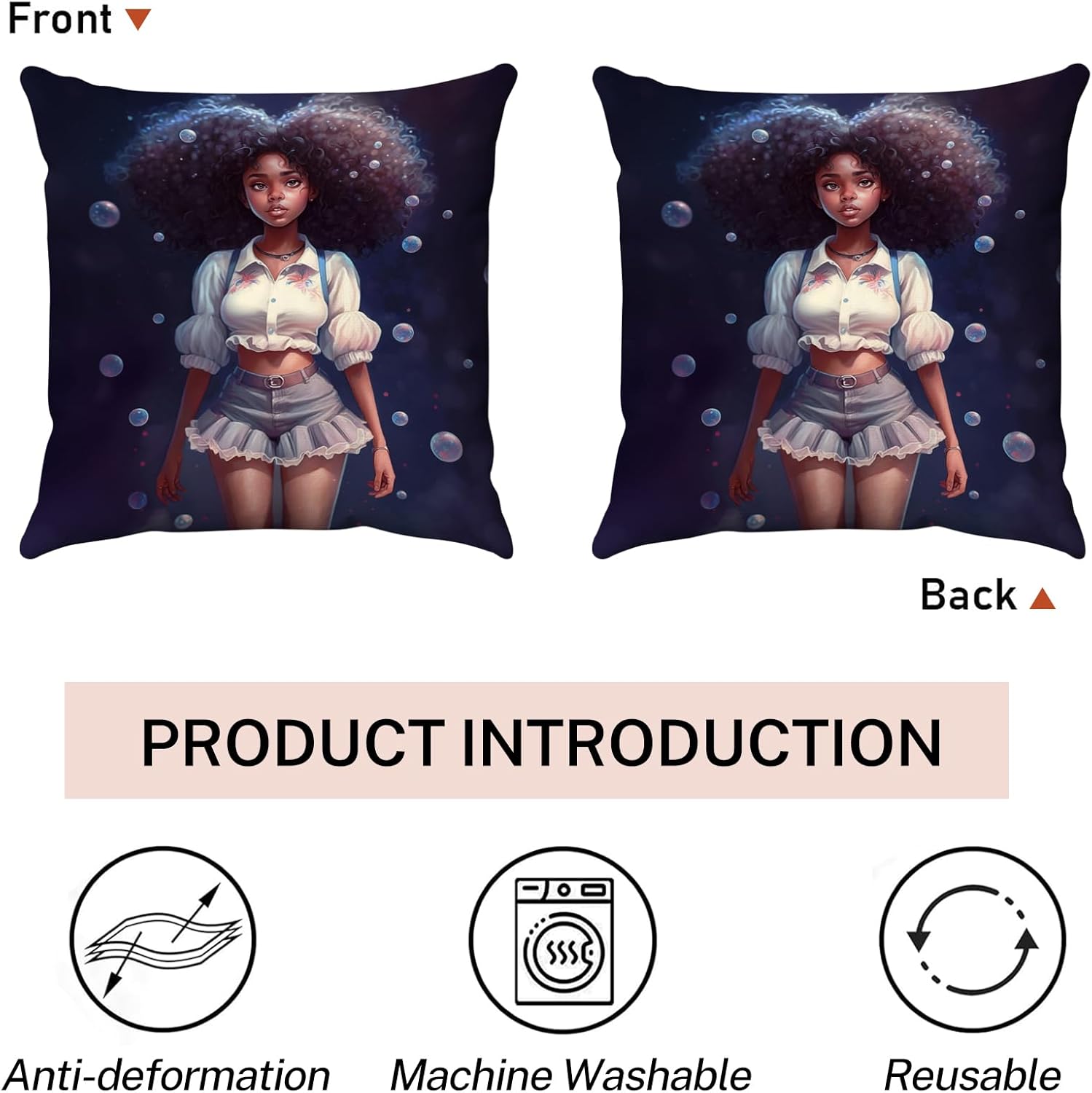 SARA NELL Black Girl Throw Pillow Cover 18x18 Inch