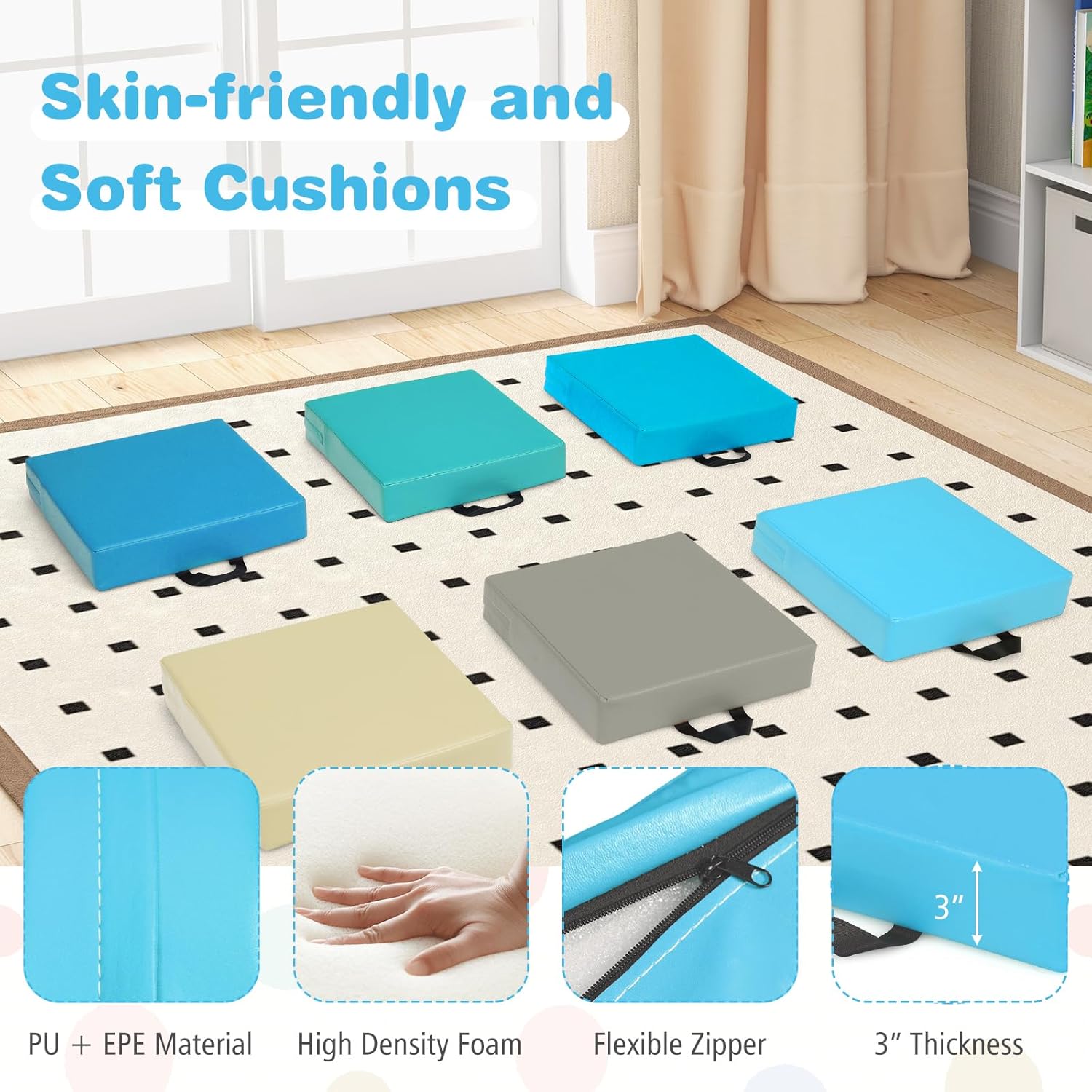 GLACER 6 Pcs Floor Cushions for Kids