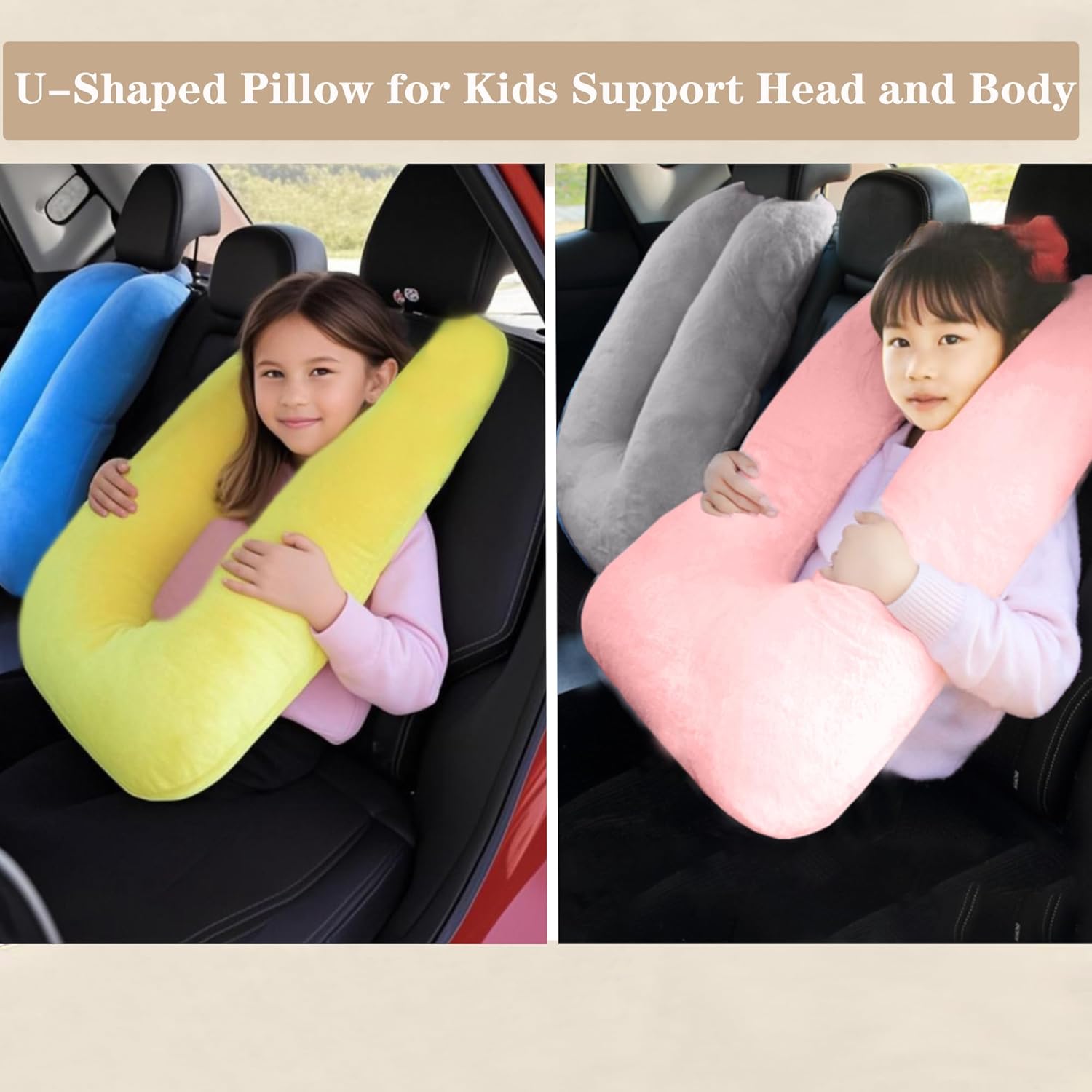 DCWINNES Kids Travel Pillow with Neck Support Pink 1