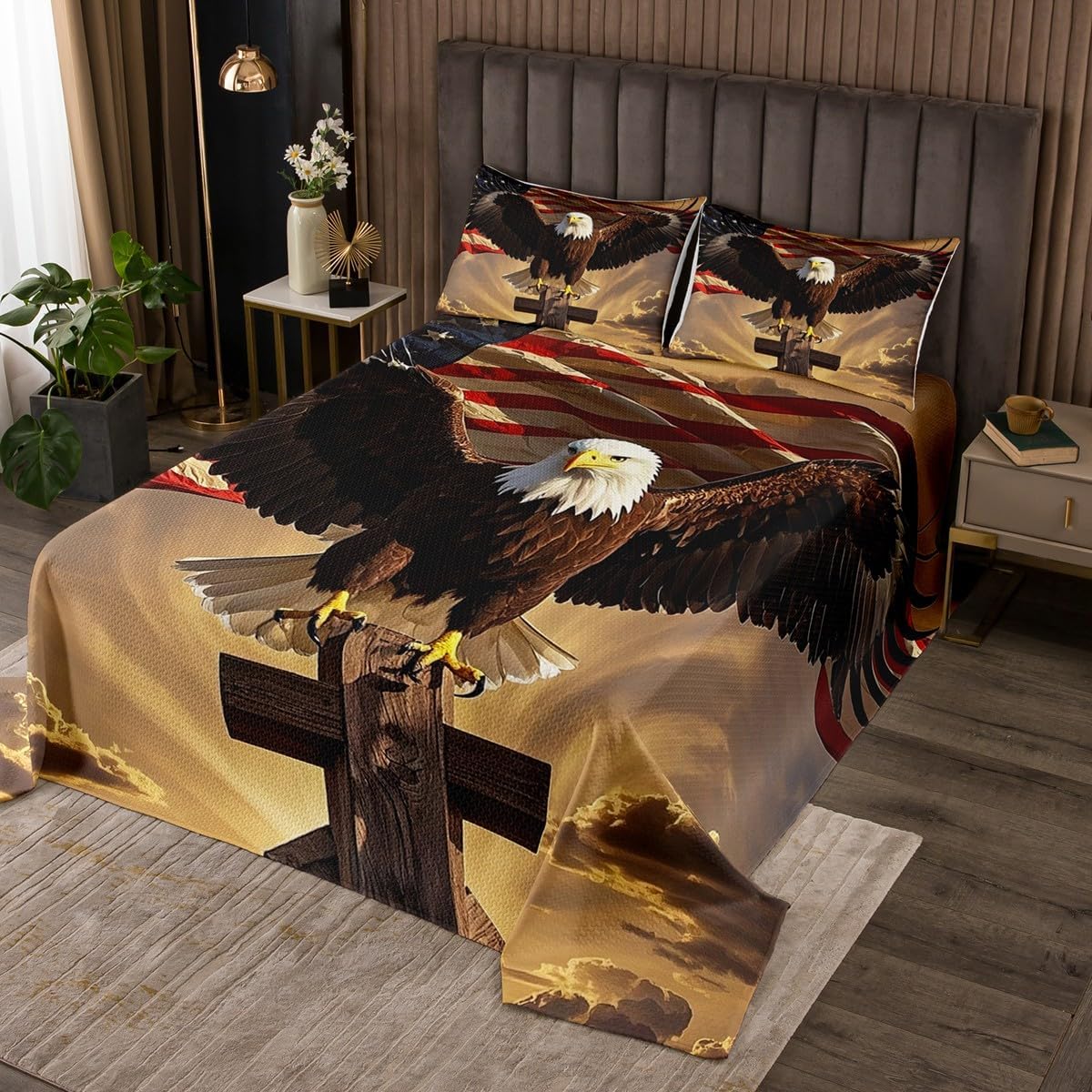 Erosebridal Eagle Quilt Set 4th of July Bedding Queen Size