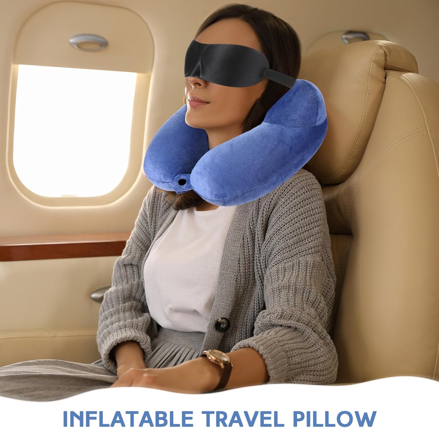 Sintuff 2 Pcs Inflatable Travel Pillow with Bag and Blindfold 1