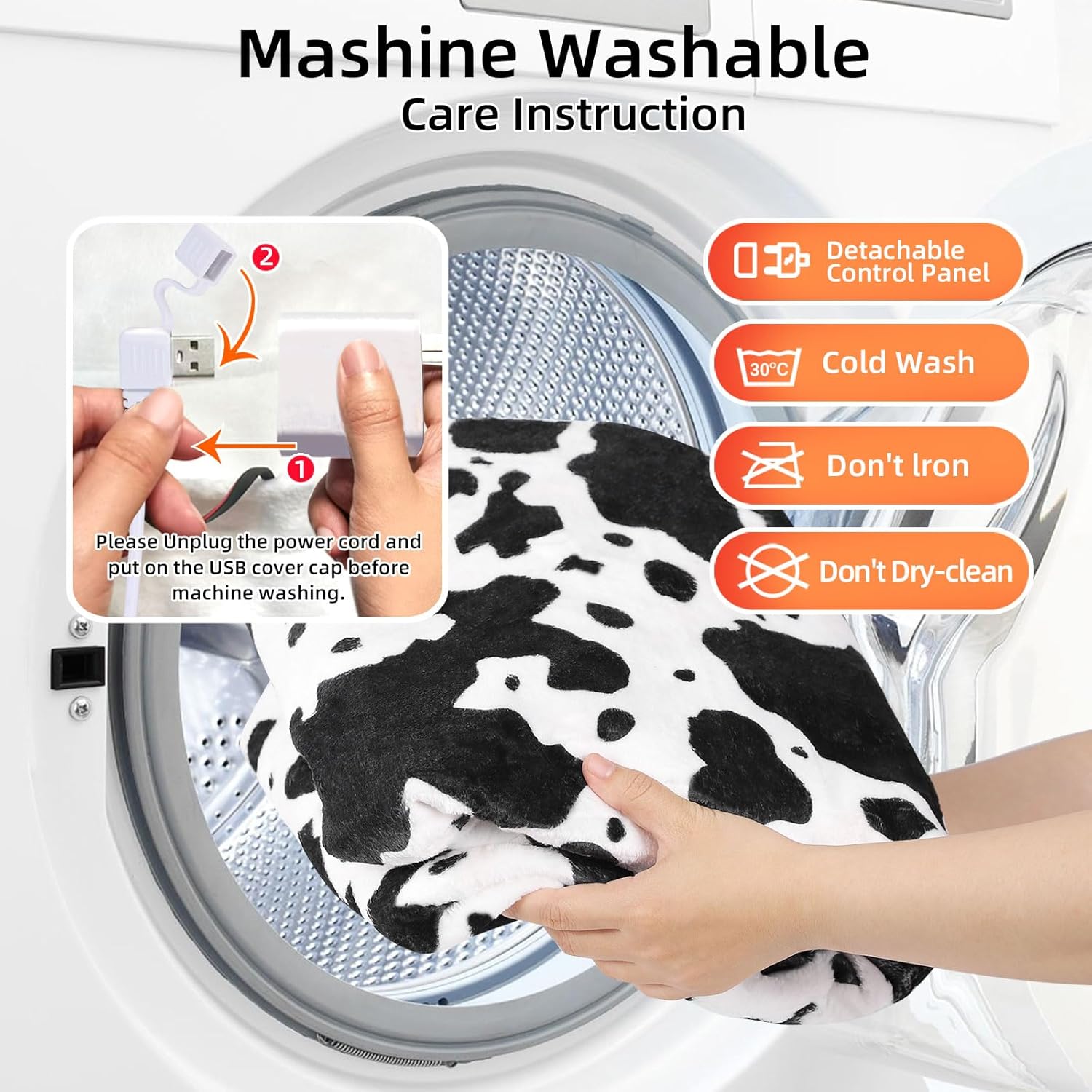 USB Heated Cow Throw Blanket 50x60 with 3 Heat Levels