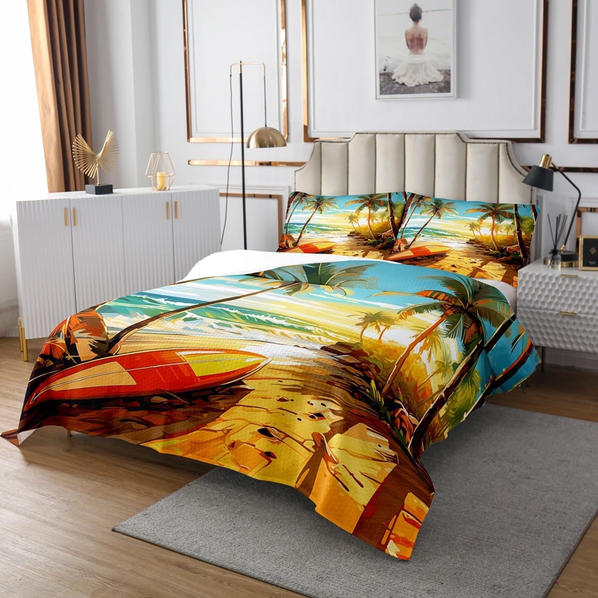 Erosebridal Hawaii Beach Queen Quilt Set Kids Summer Coverlet