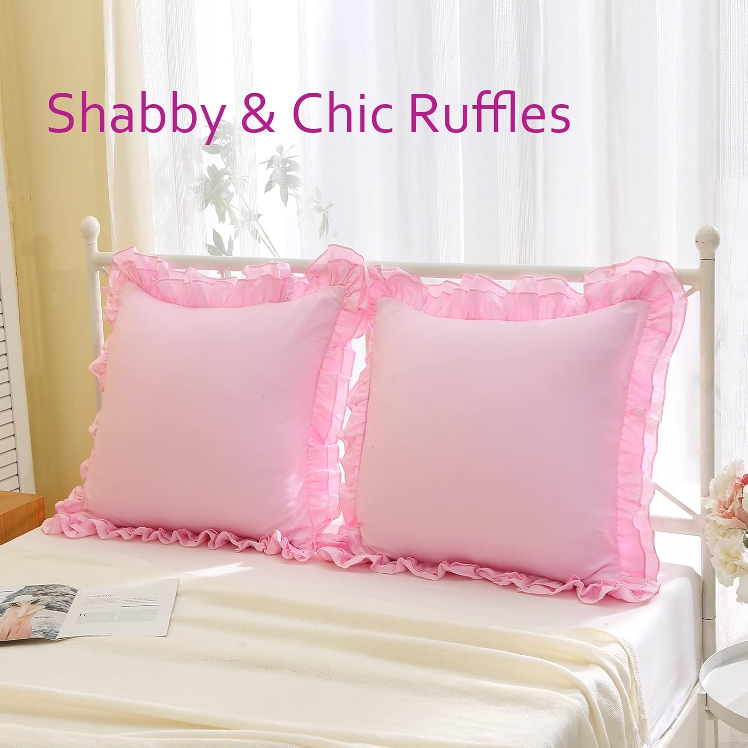 2 Pack Pink Ruffle Euro Pillowcases 26x26 Inches 100 Cotton