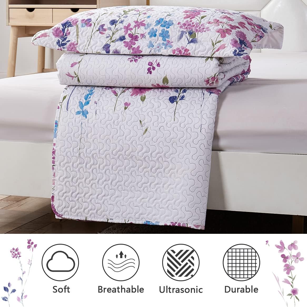 Green Essen Summer Floral Quilt Set FullQueen Size 1