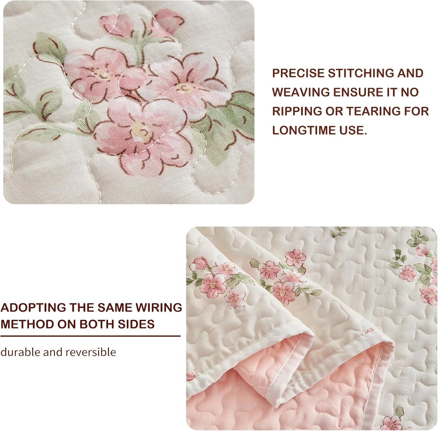 Joyreap Twin Quilt Set Floral Pink n White