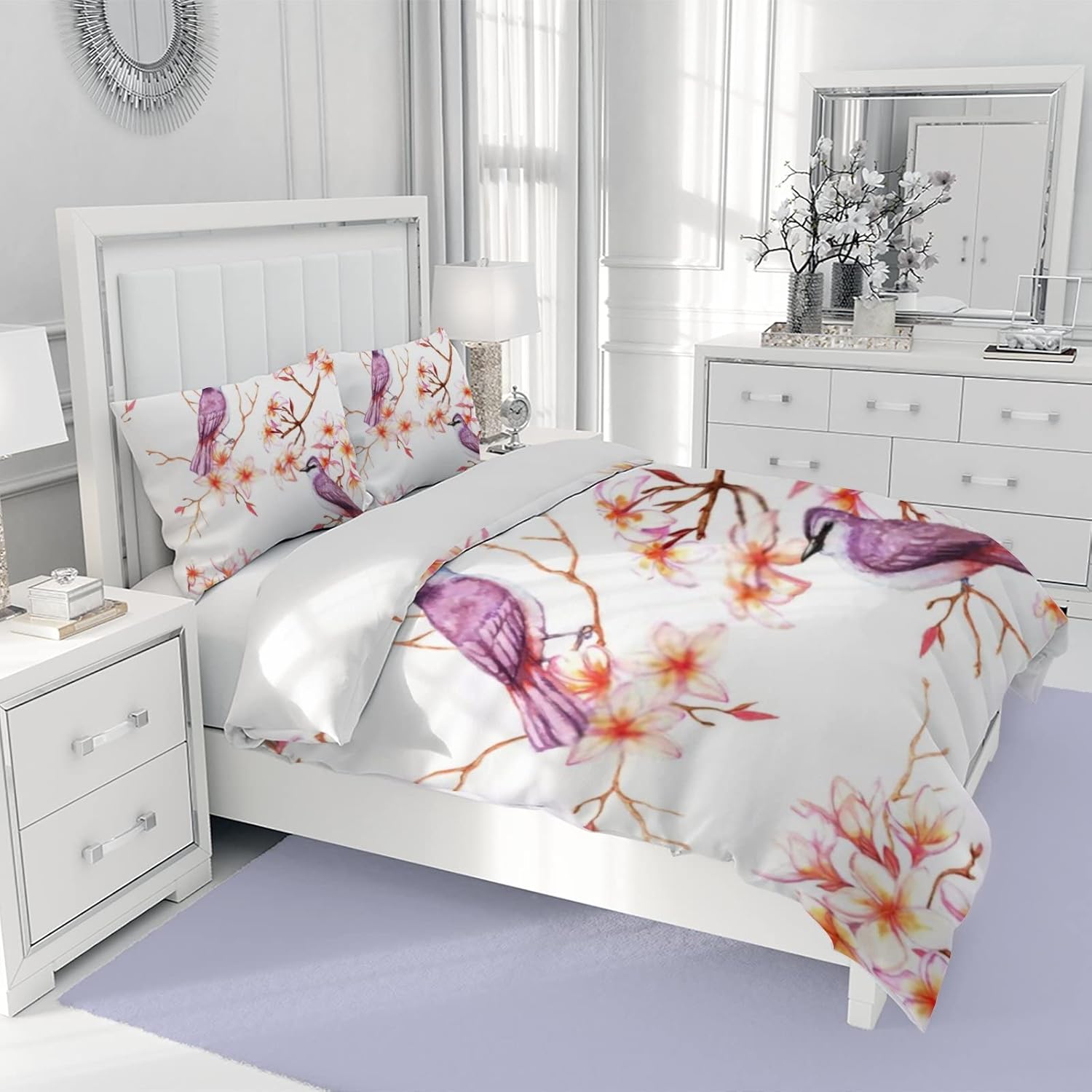 Hapuxt Home Duvet Cover Set Microfiber Plumeria Flowers California King 3 Piece