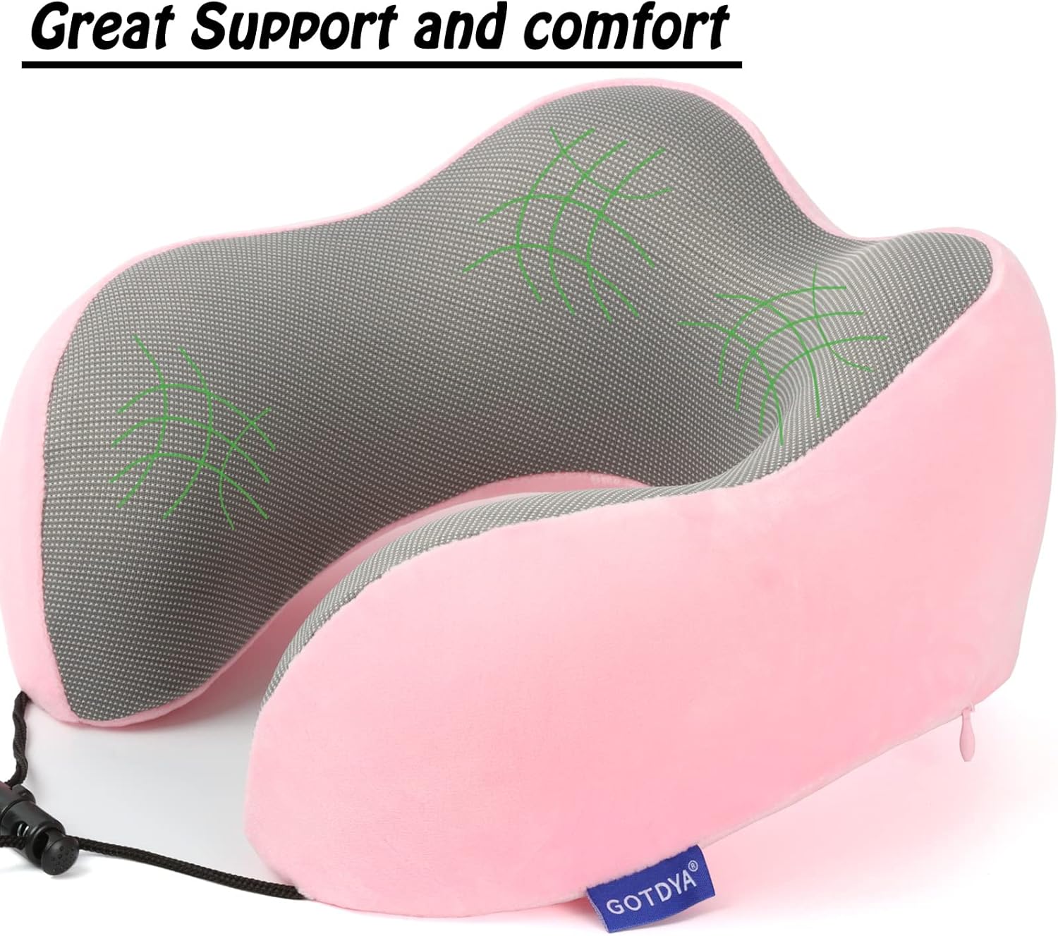 GOTDYA Travel Pillow with Memory Foam Support - Pink 1