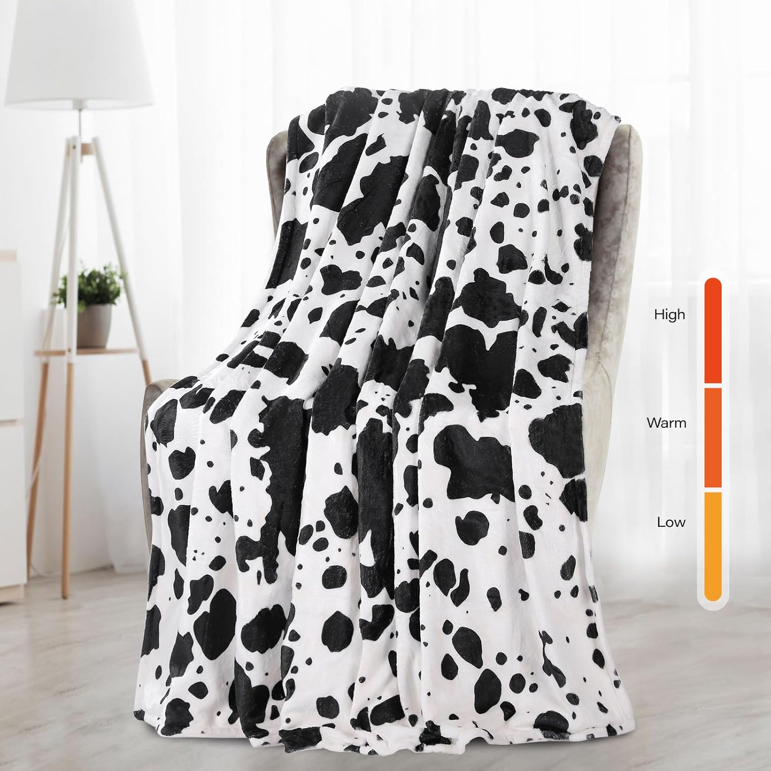 USB Heated Cow Throw Blanket 50x60 with 3 Heat Levels