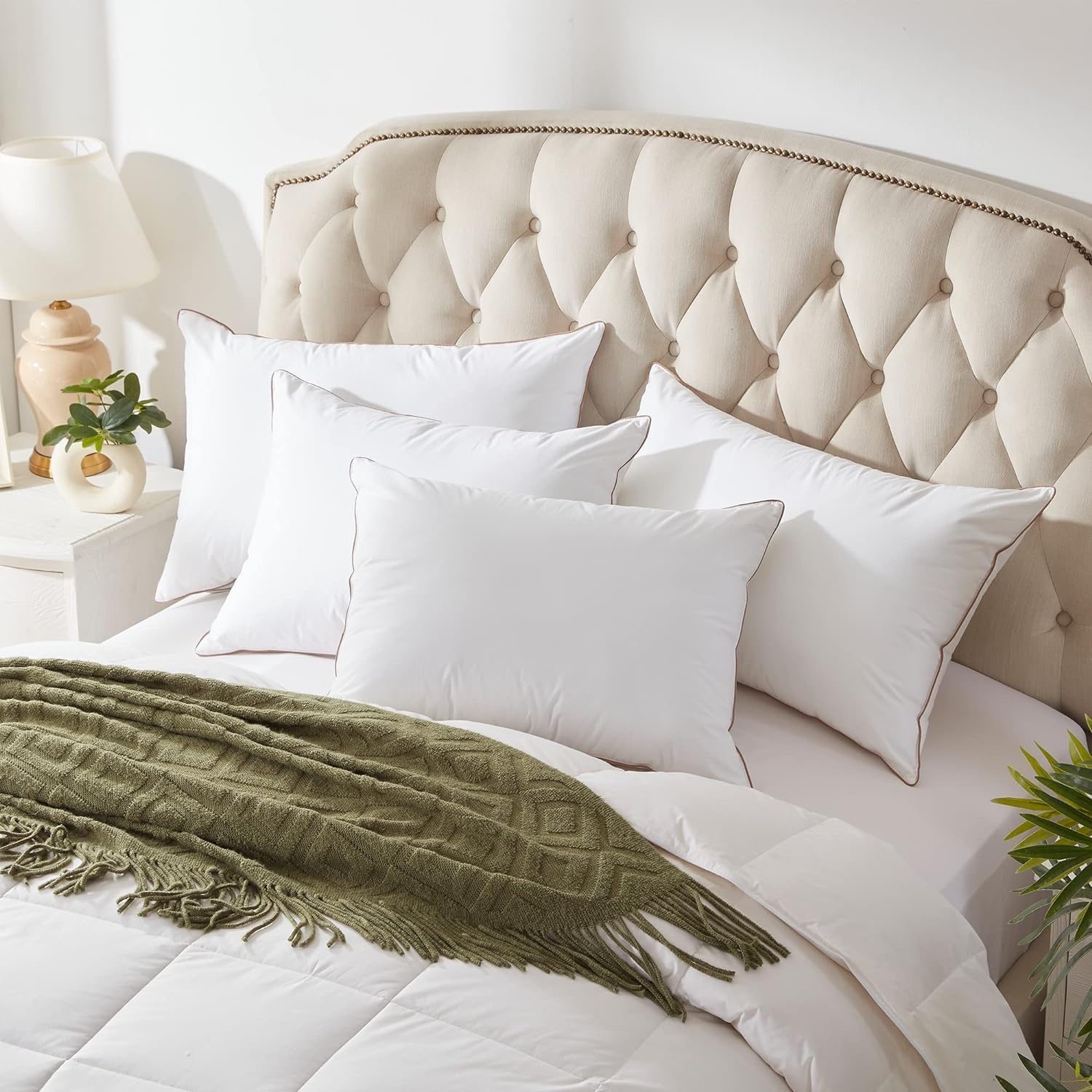 Puredown Goose Feather Down Pillows Queen Size Set of 2 1