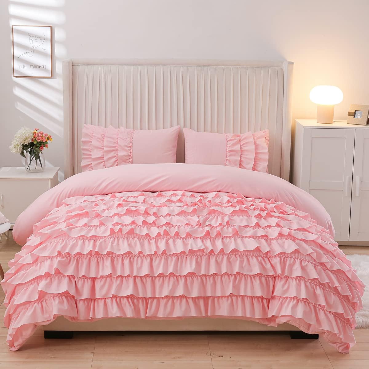 Holawakaka Pink Waterfall Ruffle Comforter Set