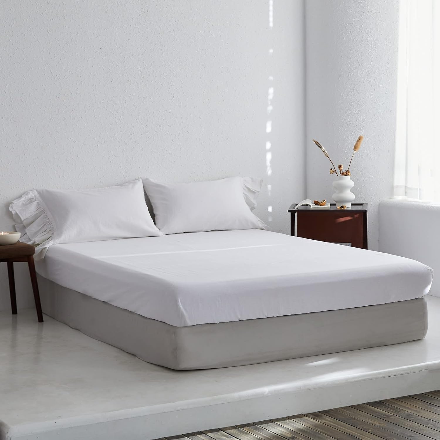 SimpleOpulence Linen Blend Fitted Sheet - Queen Size 14 Deep Pocket