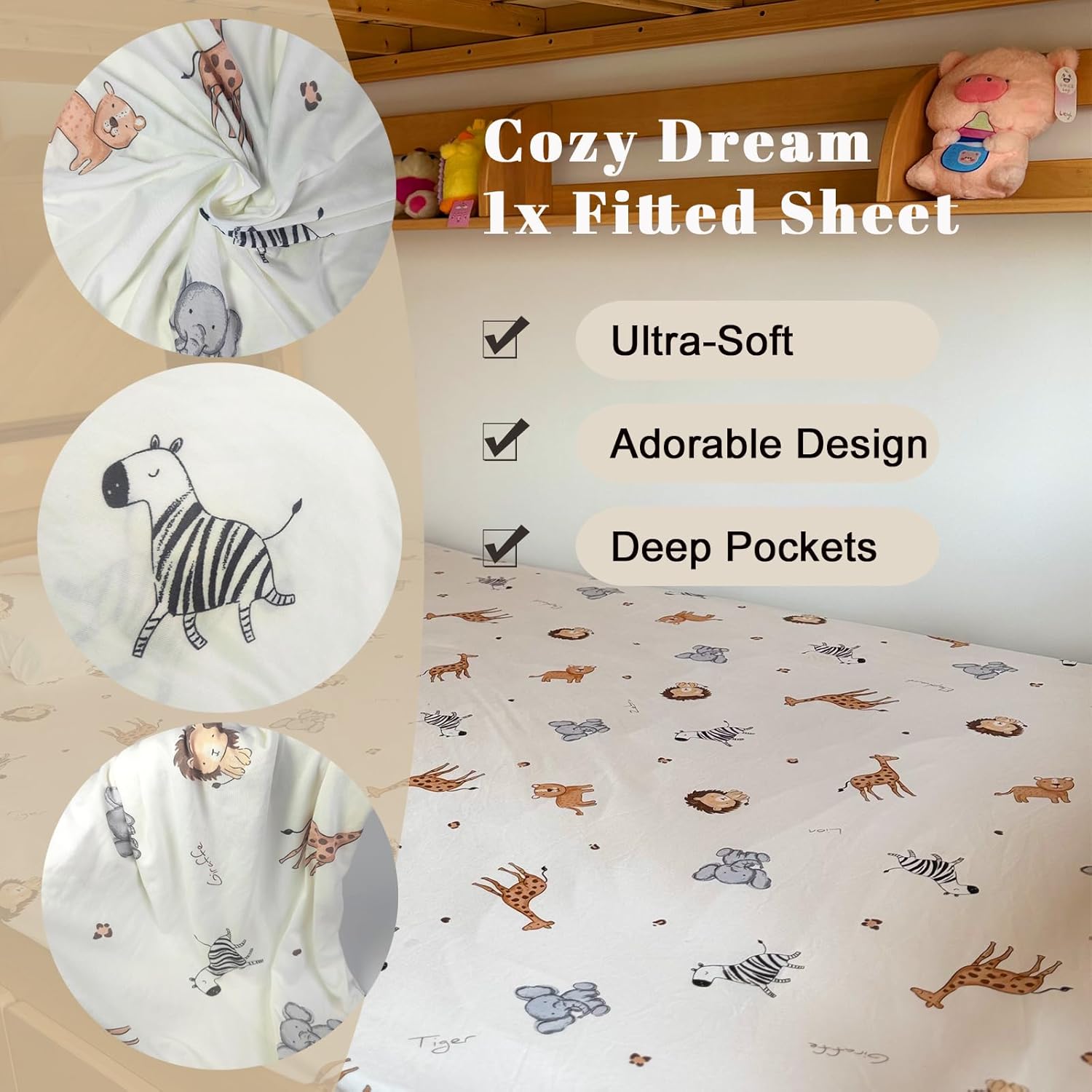 MorroMorn Fitted Sheet Full Size - Cute Animal Microfiber